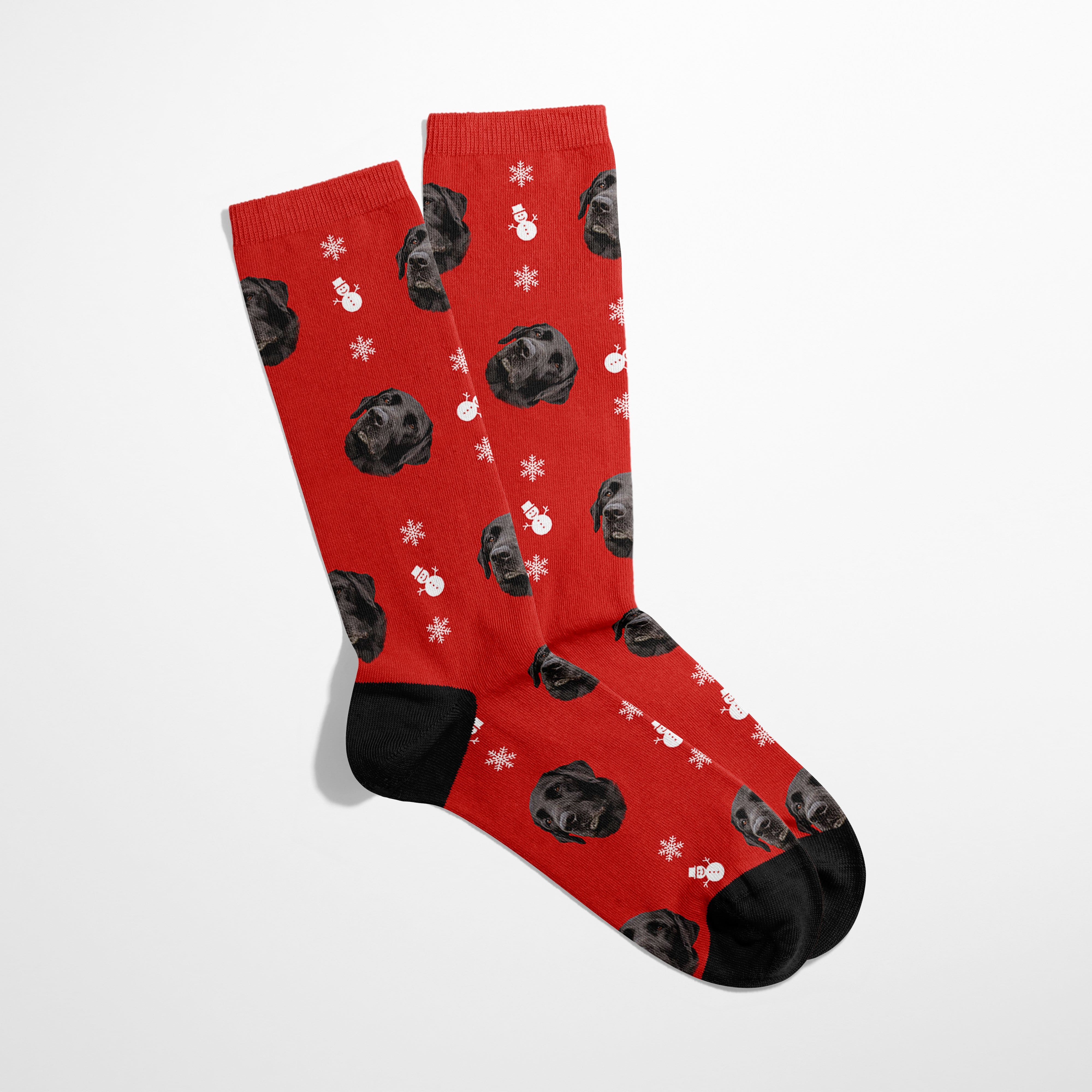 Royal and Paws - Custom Clothing Custom Christmas Pet Face Socks Red / Snowman / S-M