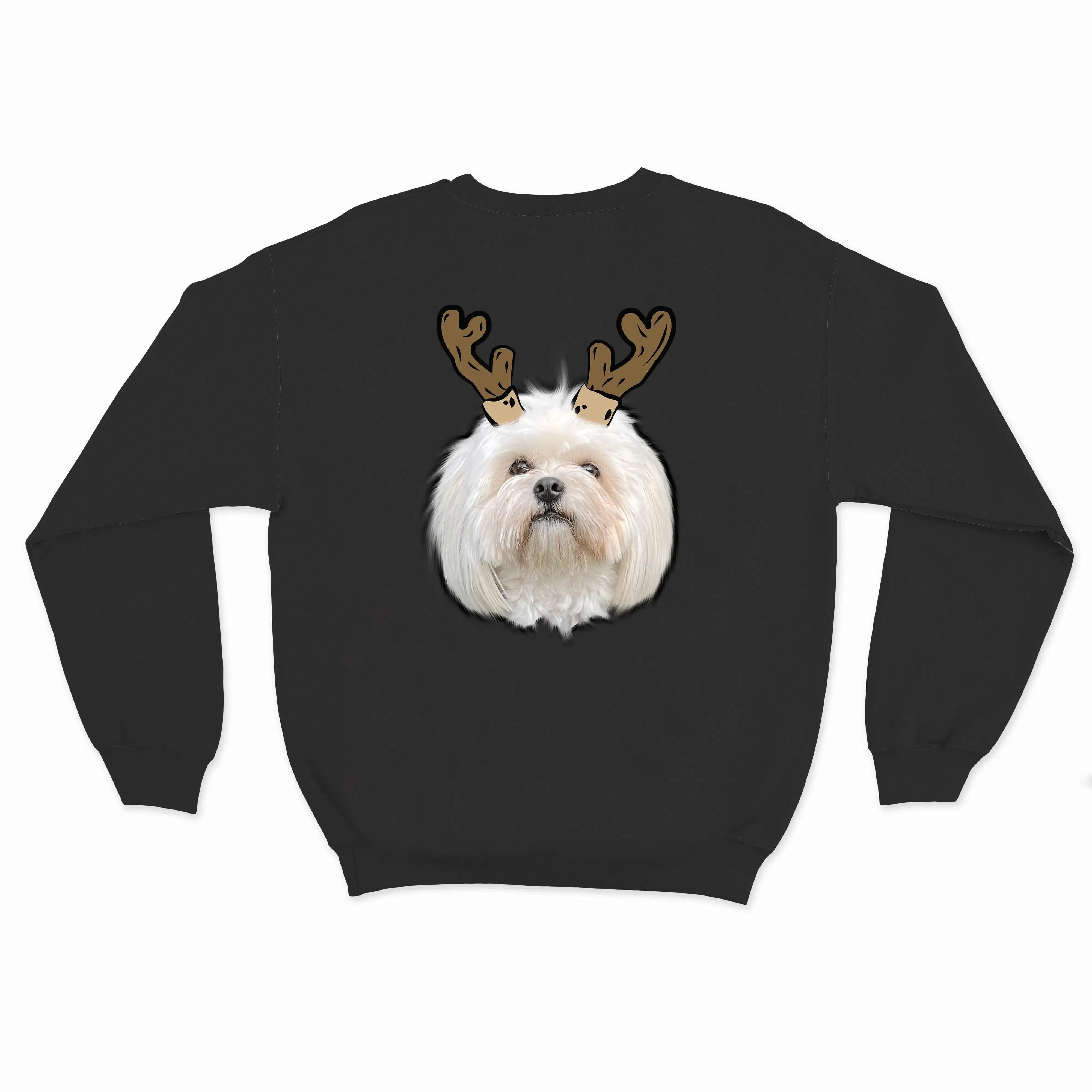 Royal and Paws - Custom Clothing Novelty Pet Face Christmas Sweatshirt Black / Reindeer Antlers / S