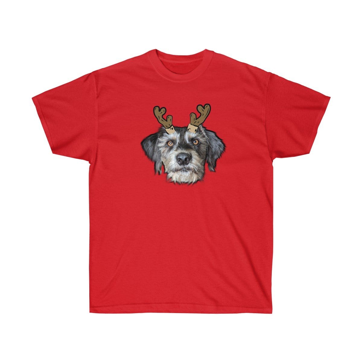 Royal and Paws - Custom Clothing Novelty Pet Face Christmas T-Shirt Christmas Red / Reindeer Antlers / S