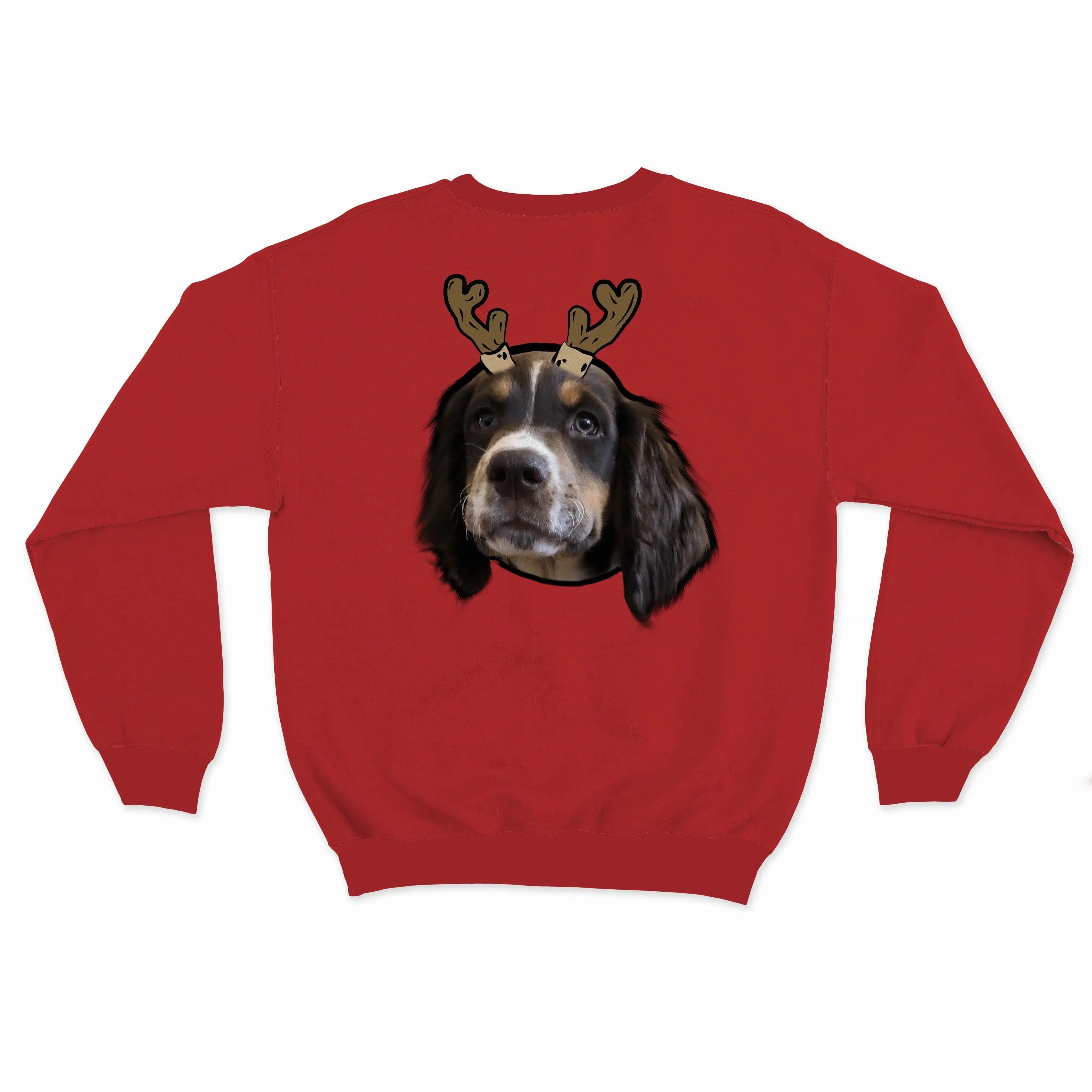Royal and Paws - Custom Clothing Novelty Pet Face Christmas Sweatshirt Christmas Red / Reindeer Antlers / S