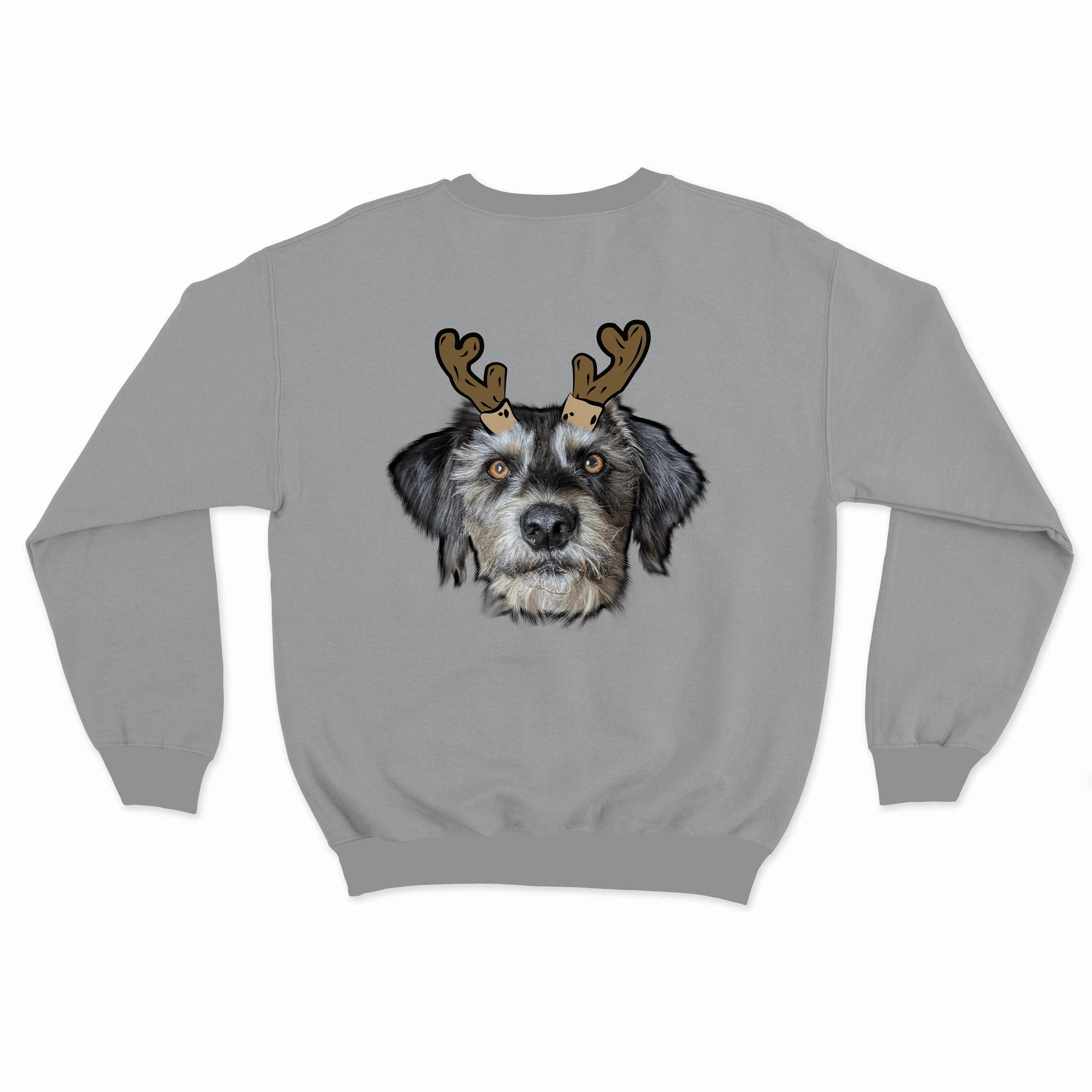 Royal and Paws - Custom Clothing Novelty Pet Face Christmas Sweatshirt Sports Grey / Reindeer Antlers / S