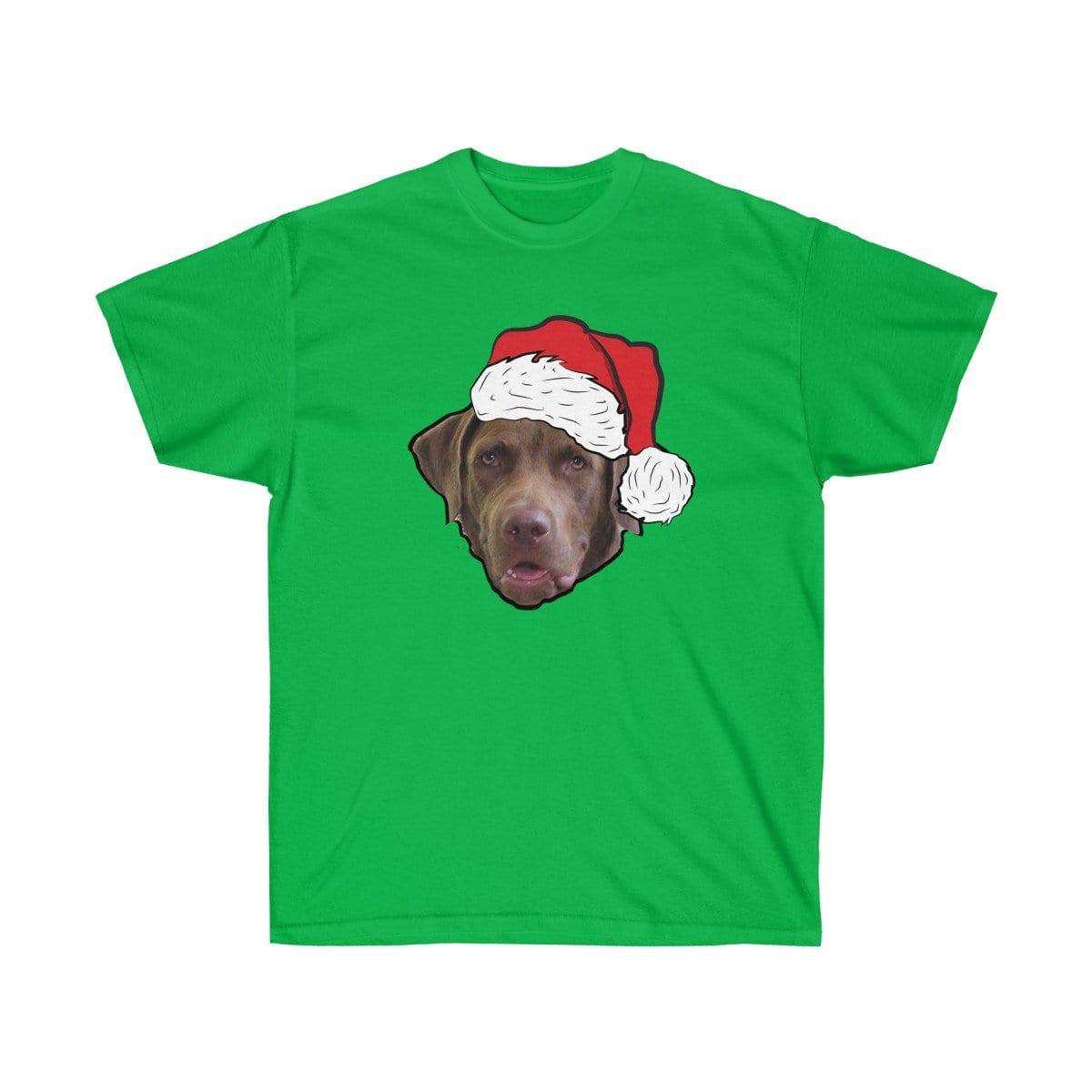 Royal and Paws - Custom Clothing Novelty Pet Face Christmas T-Shirt Festive Green / Santa Hat / S