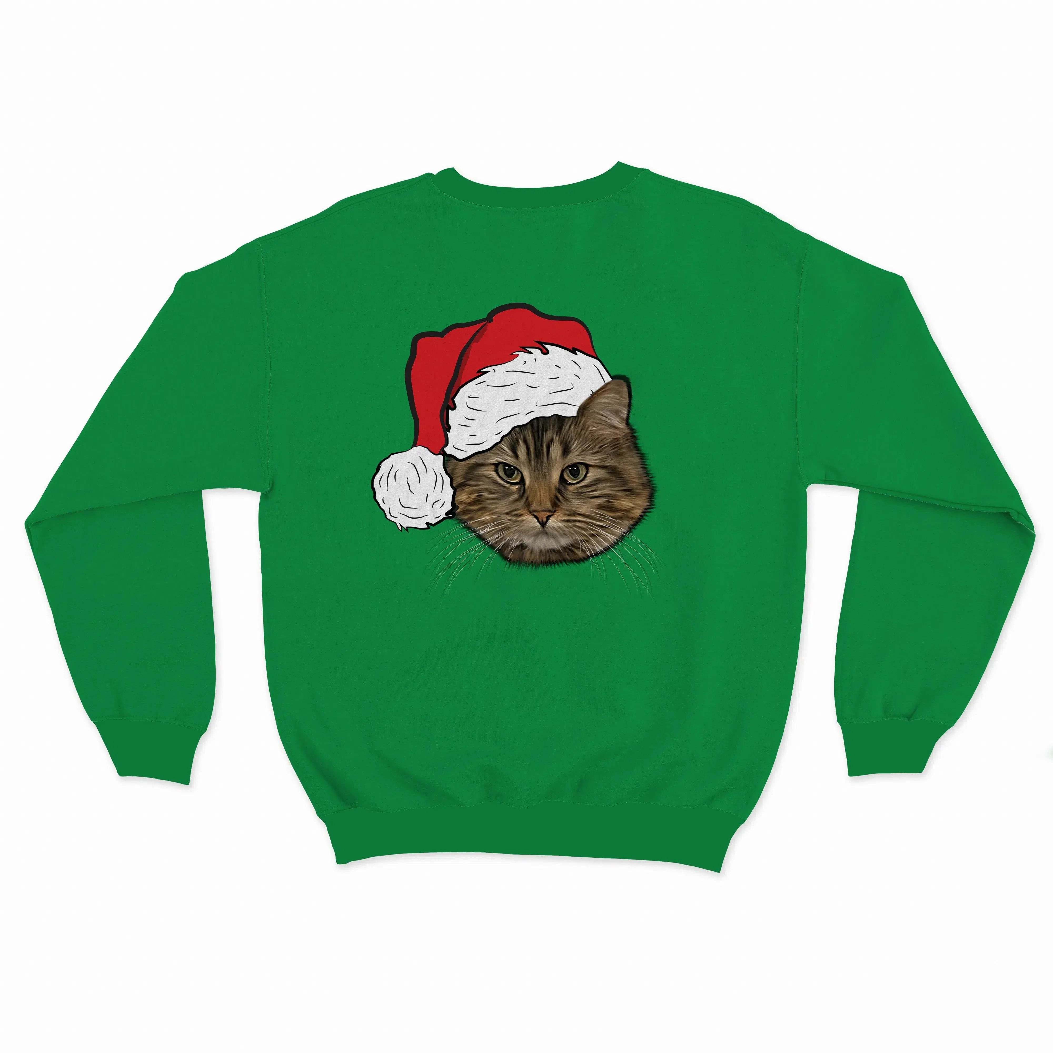 Royal and Paws - Custom Clothing Novelty Pet Face Christmas Sweatshirt Festive Green / Santa Hat / S