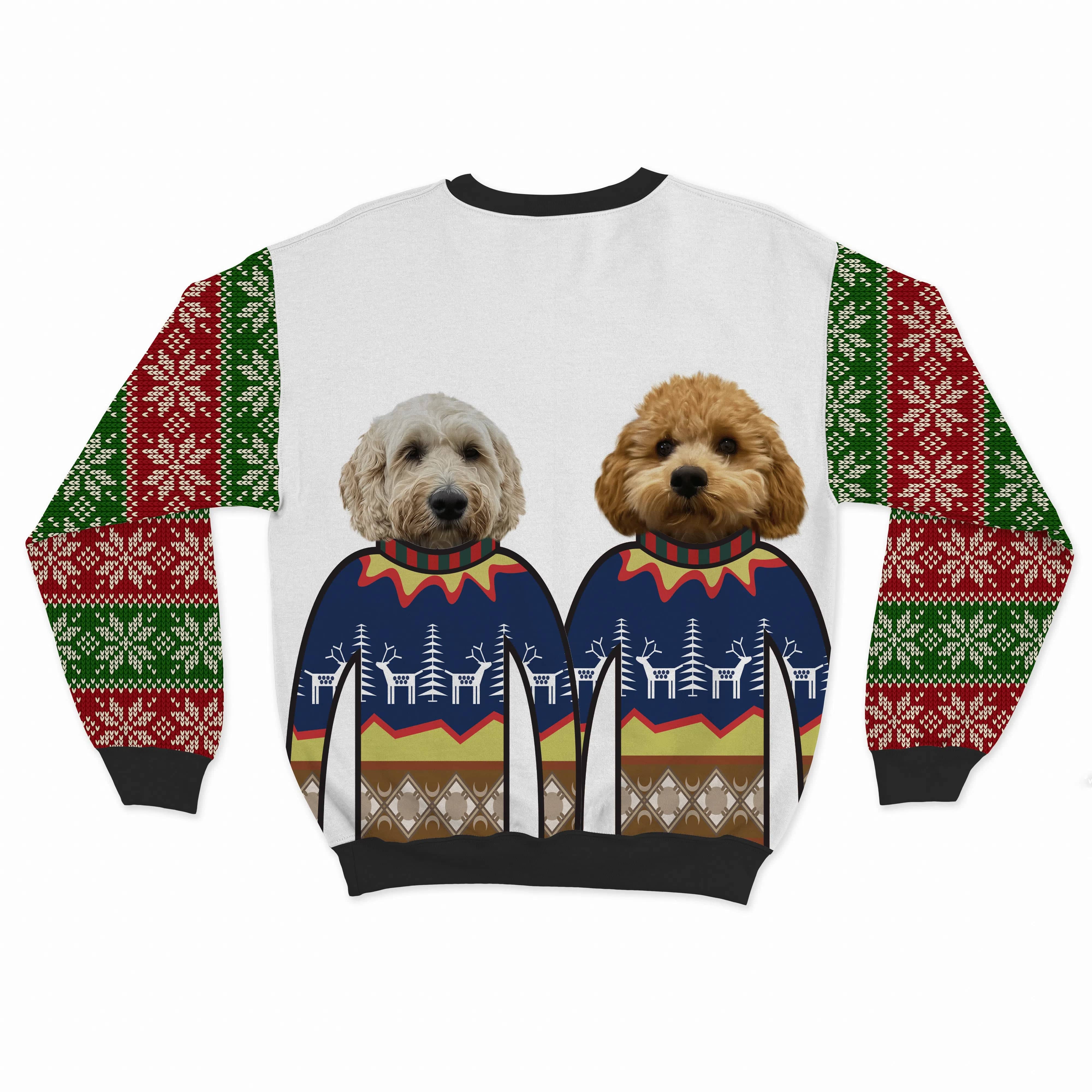 Royal and Paws - Custom Clothing Premium Christmas Sweatshirt - Two Pets Snow White / Snowflakes / S