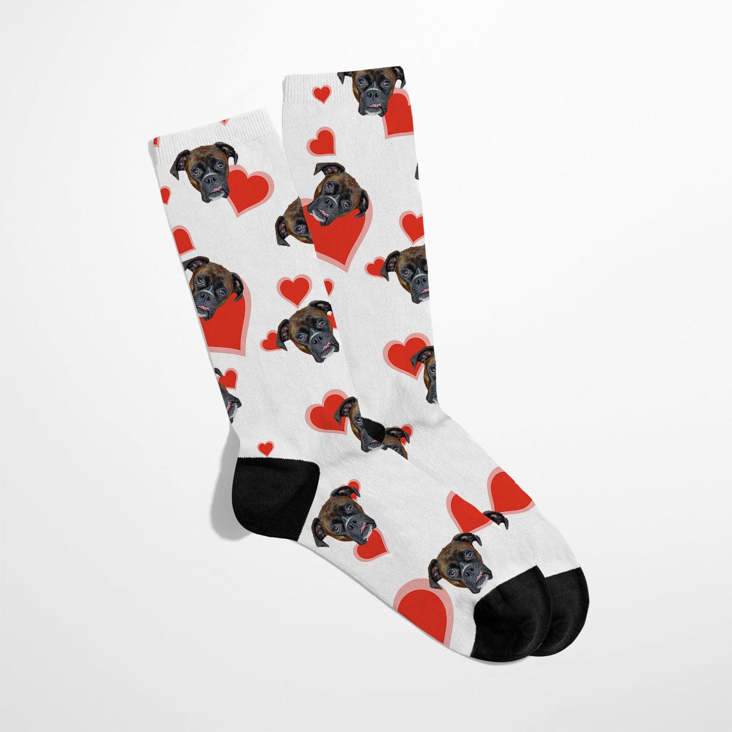 Royal and Paws - Custom Clothing Custom Valentines Pet Face Socks White / Red Hearts / S-M