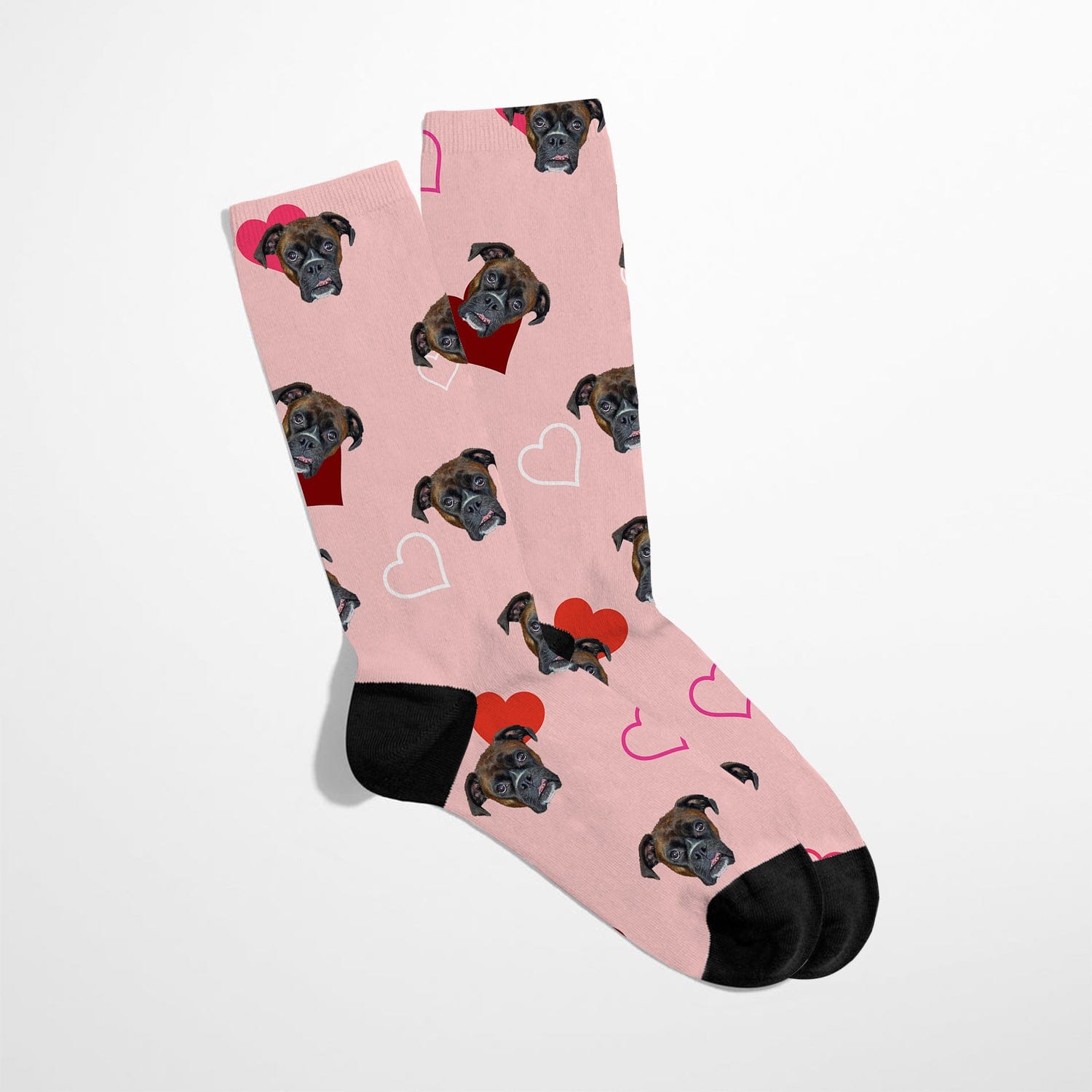 Royal and Paws - Custom Clothing Custom Valentines Pet Face Socks Pink / Red and White Hearts / S-M