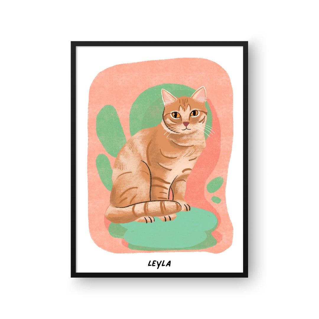 Premium Watercolor Pet Portrait - One Pet, Framed Poster