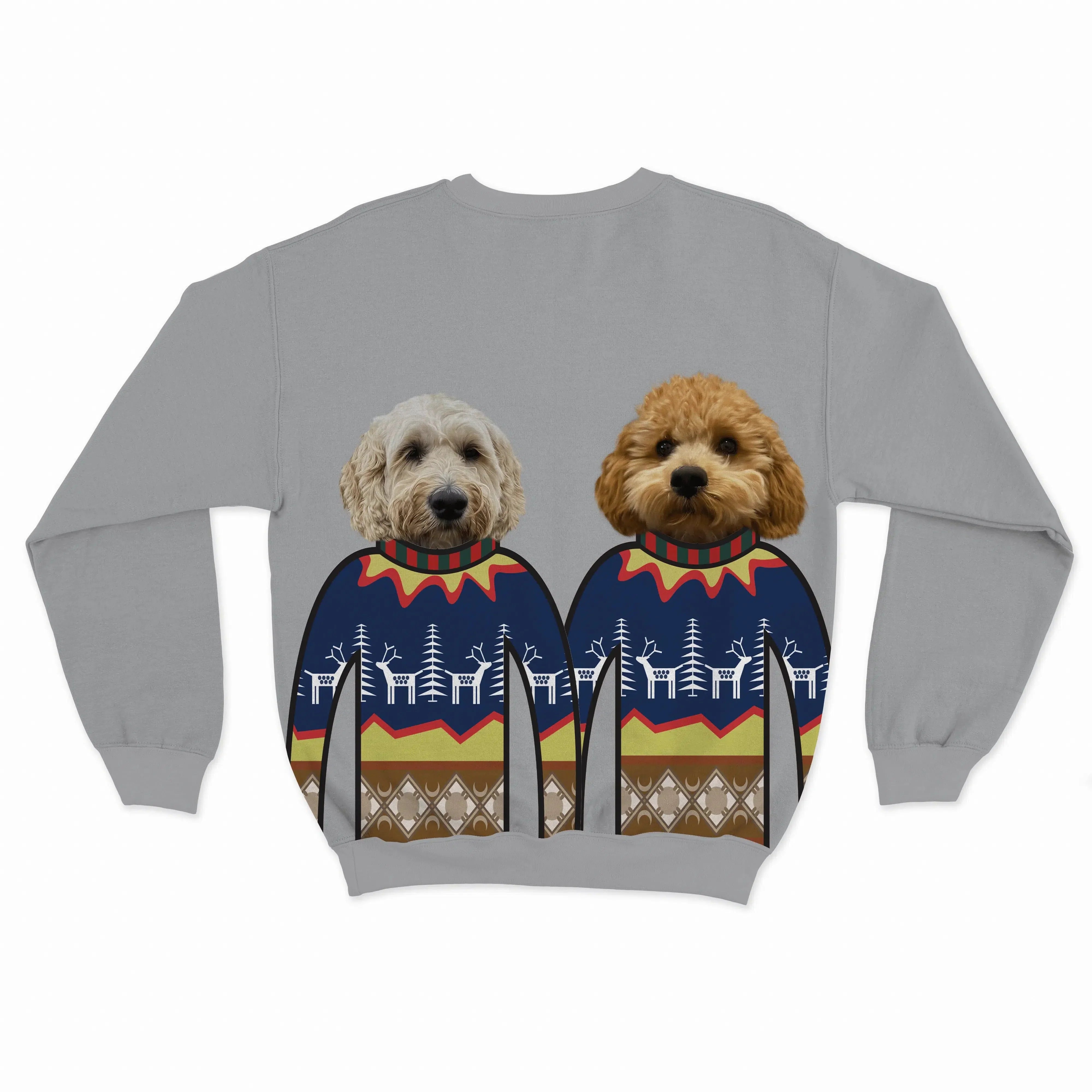 Royal and Paws - Custom Clothing Custom Pet Face Christmas Sweatshirt - Two Pets Sports Grey / Blue / S