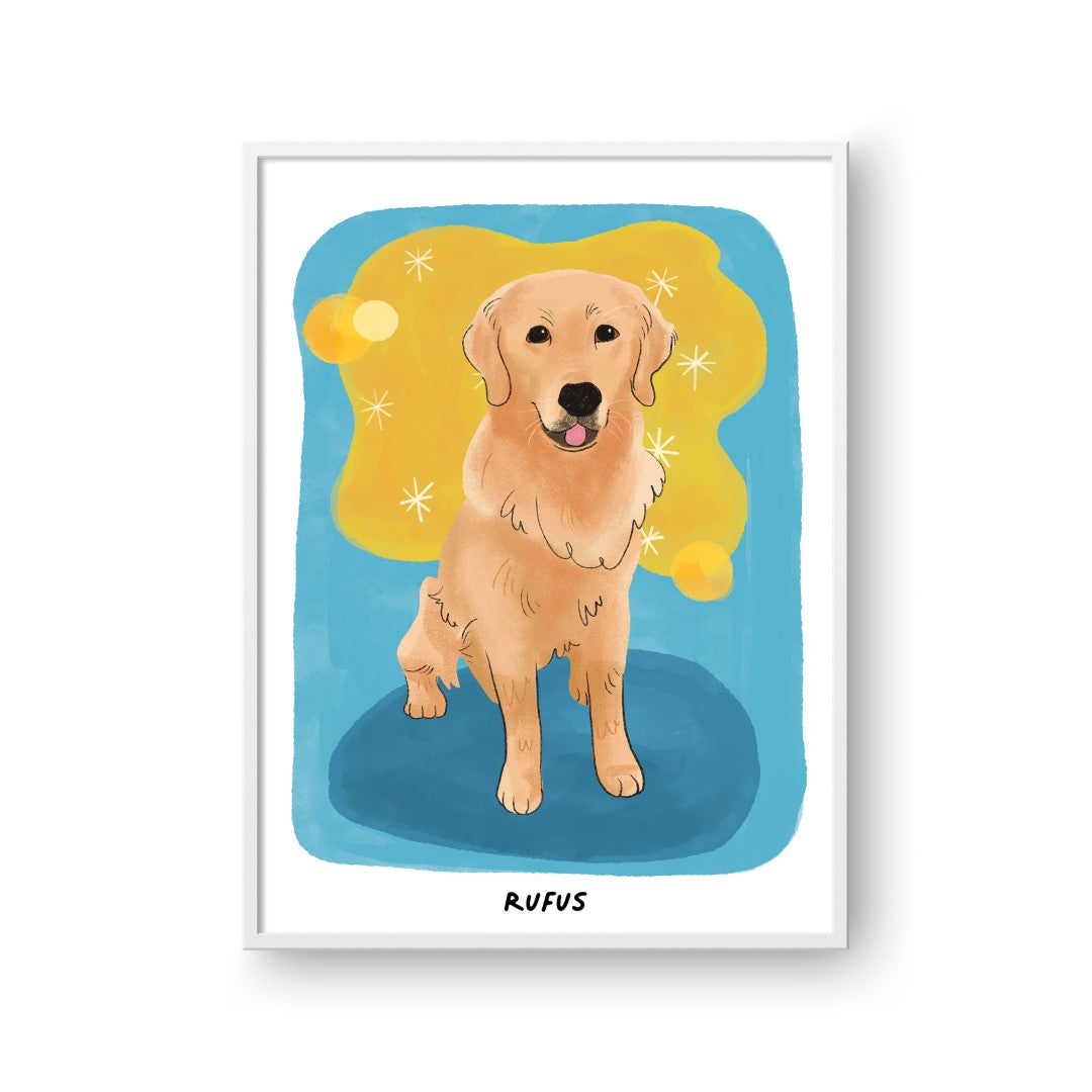 Premium Watercolor Pet Portrait - One Pet, Framed Poster