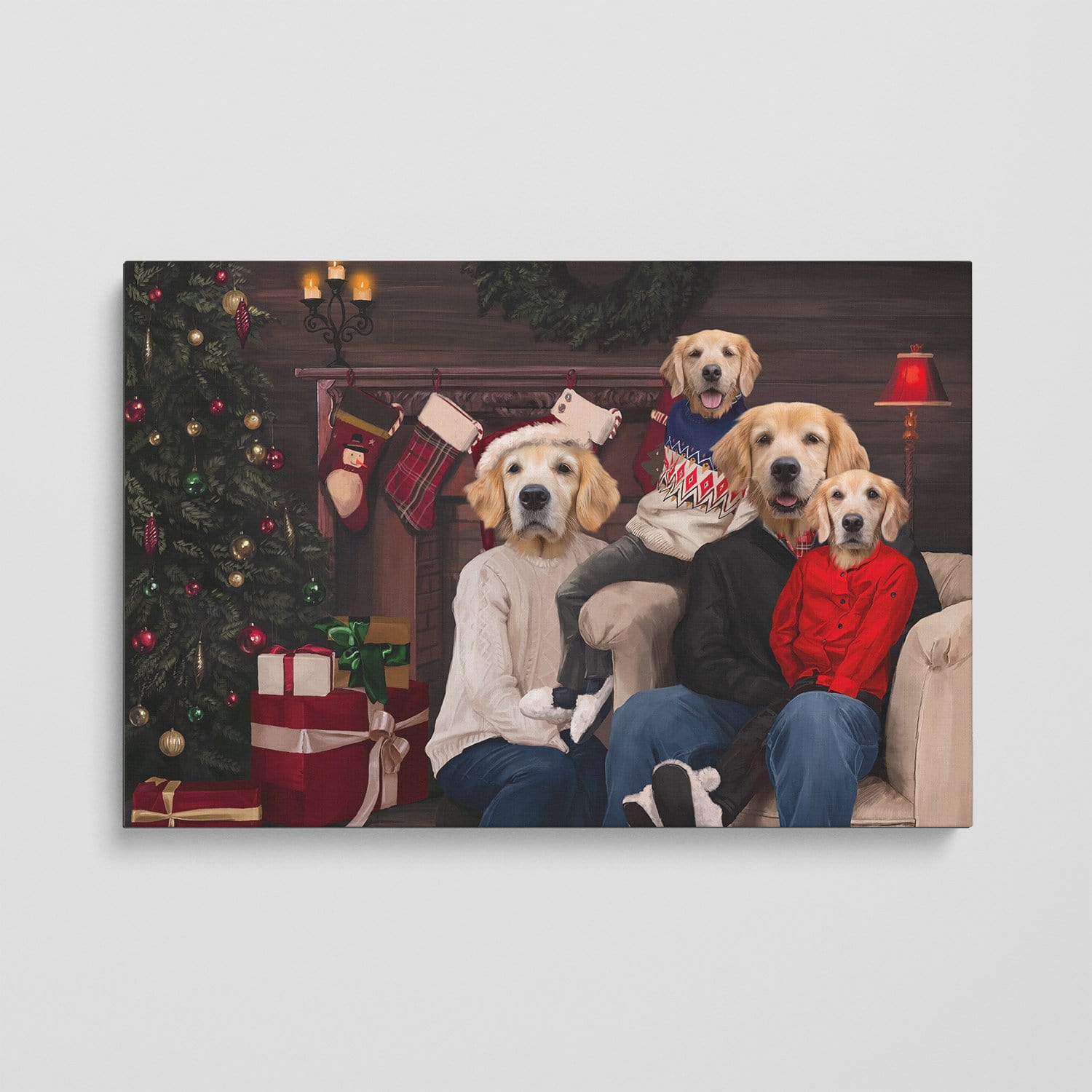 The Family Christmas (Four Pets) - Custom Pet Canvas