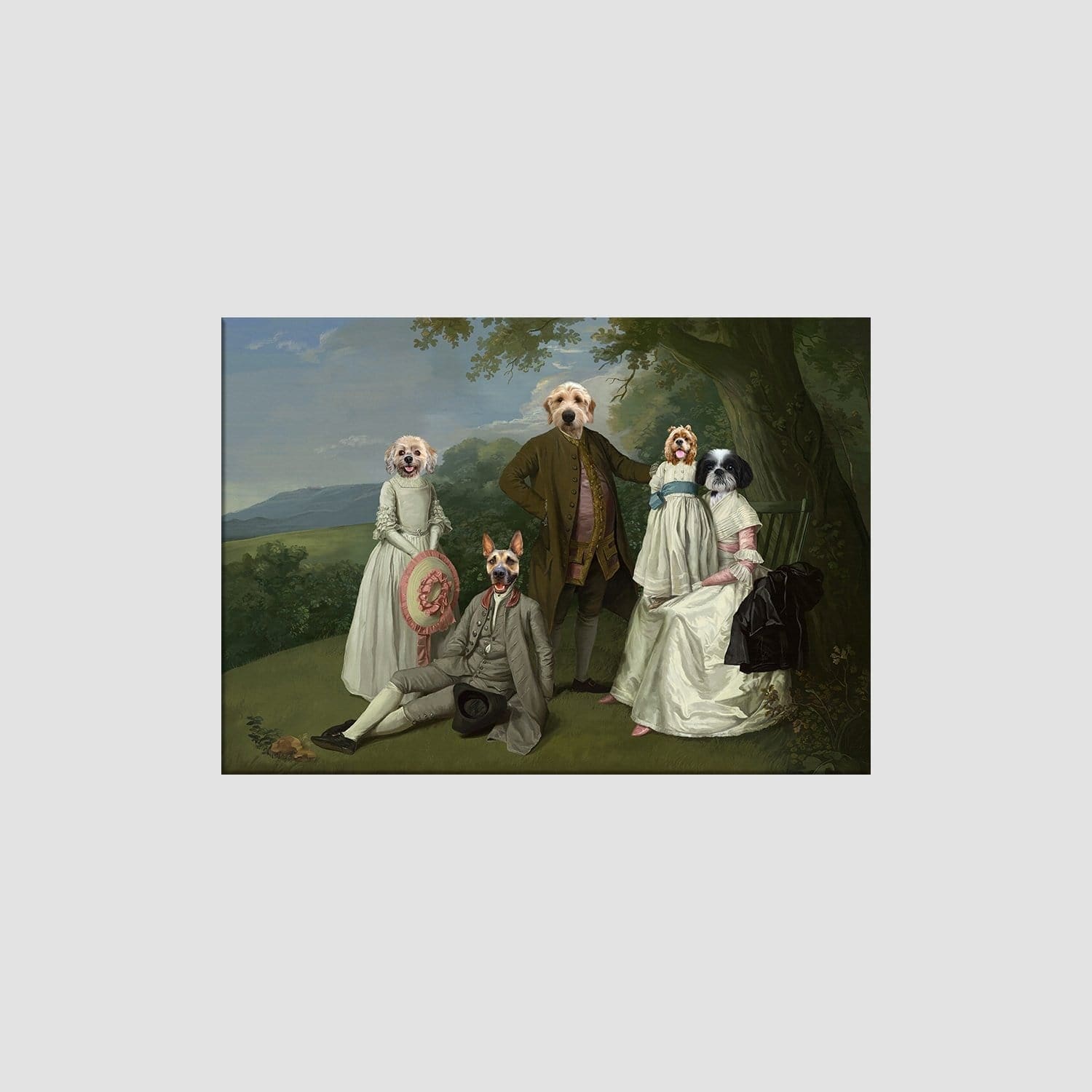 Royal and Paws - Canvas The Family Picnic (Five Pets) - Custom Pet Canvas 8" x 10" / Family F