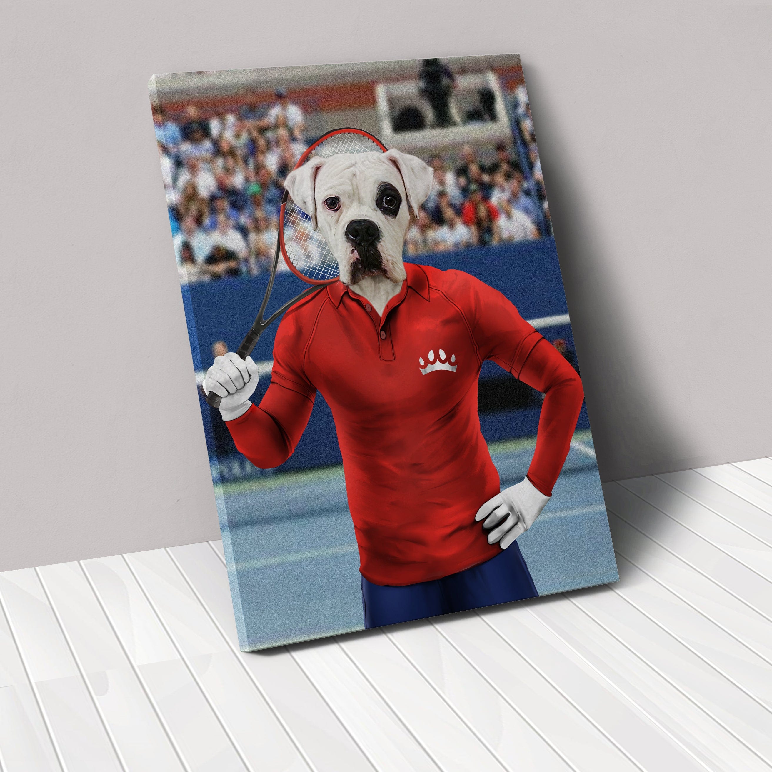 Royal and Paws - Canvas Male Tennis Player - Custom Pet Canvas 8" x 10" / Red