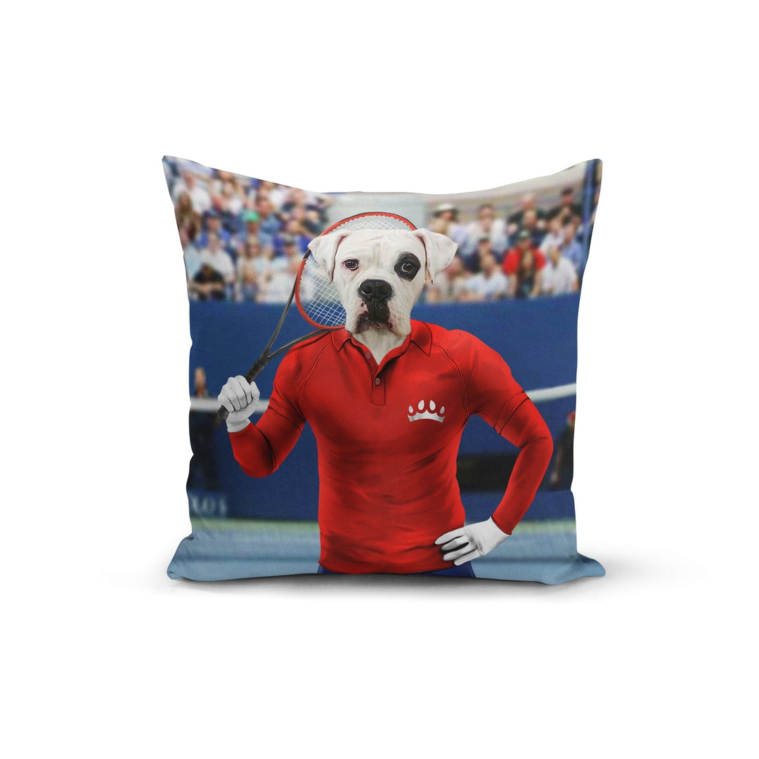 Royal and Paws - Throw Pillow Male Tennis Player - Custom Throw Pillow 14" x 14" / Red