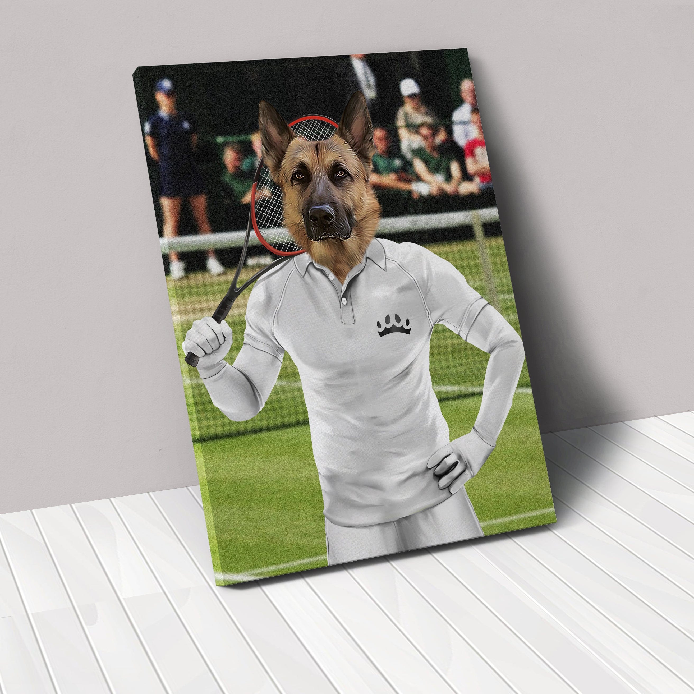 Royal and Paws - Canvas Male Tennis Player - Custom Pet Canvas 8" x 10" / White
