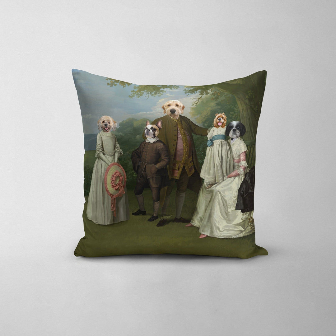 Royal and Paws - Throw Pillow The Family Picnic (Five Pets) - Custom Throw Pillow 14" x 14" / Family B