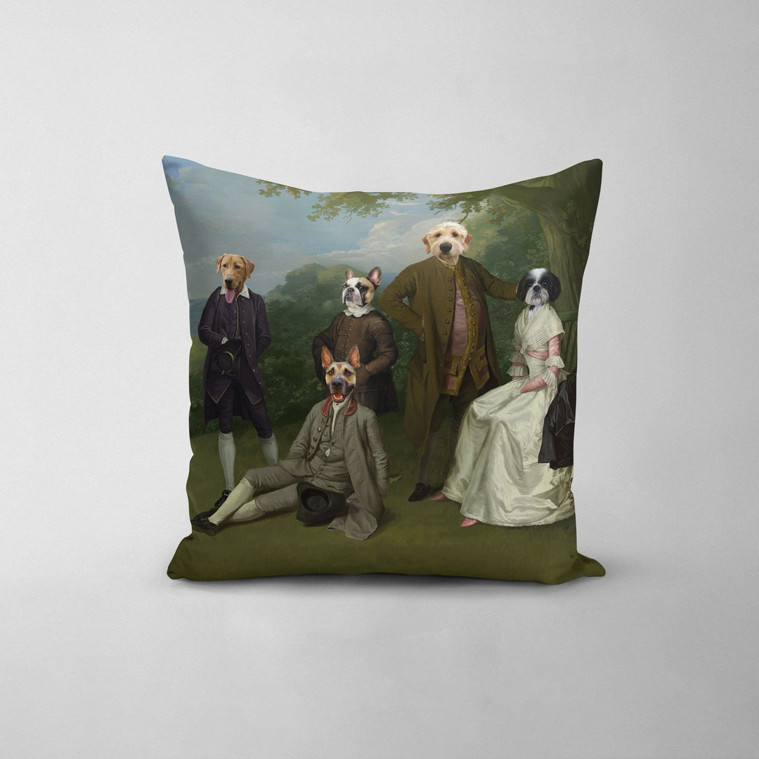 Royal and Paws - Throw Pillow The Family Picnic (Five Pets) - Custom Throw Pillow 14" x 14" / Family C