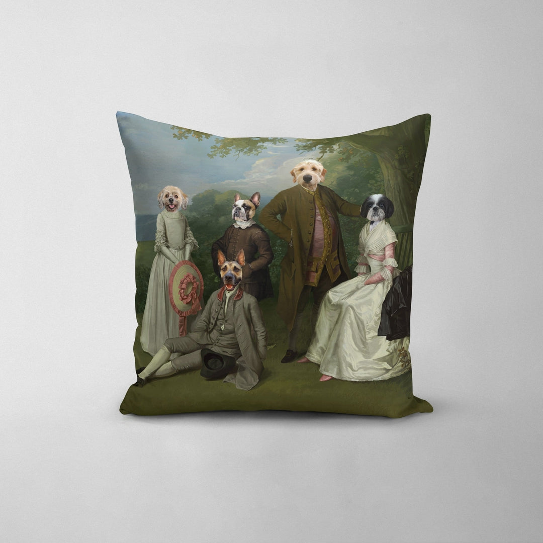 Royal and Paws - Throw Pillow The Family Picnic (Five Pets) - Custom Throw Pillow 14" x 14" / Family D