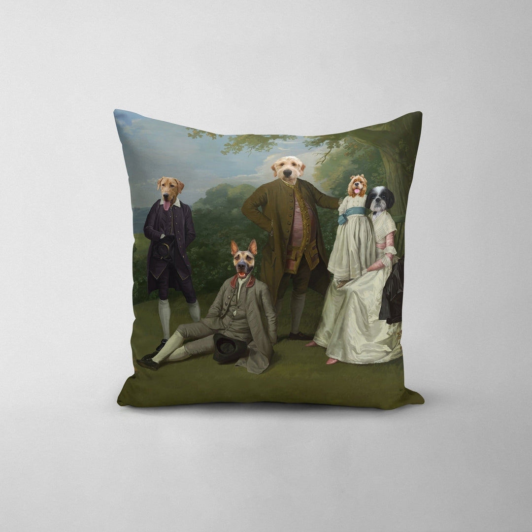 Royal and Paws - Throw Pillow The Family Picnic (Five Pets) - Custom Throw Pillow 14" x 14" / Family E