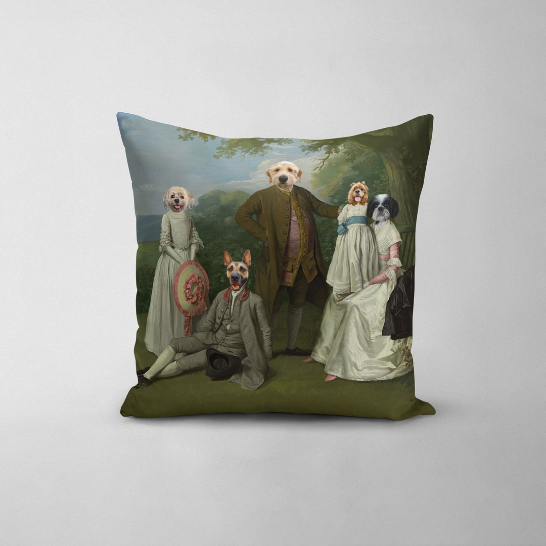 Royal and Paws - Throw Pillow The Family Picnic (Five Pets) - Custom Throw Pillow 14" x 14" / Family F