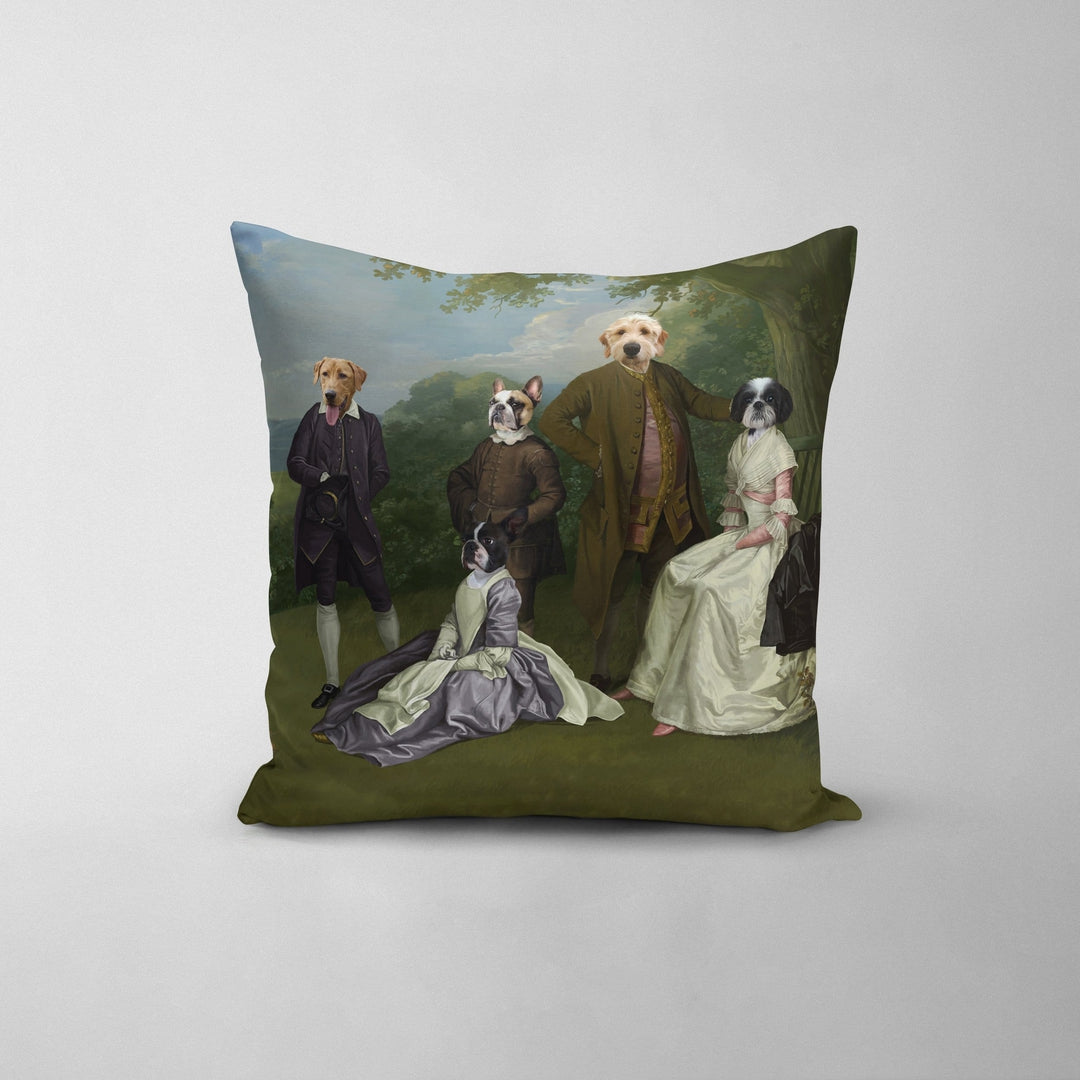 Royal and Paws - Throw Pillow The Family Picnic (Five Pets) - Custom Throw Pillow 14" x 14" / Family H