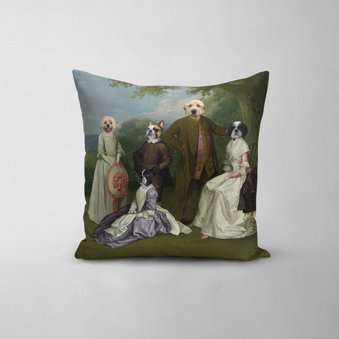 Royal and Paws - Throw Pillow The Family Picnic (Five Pets) - Custom Throw Pillow 14" x 14" / Family I