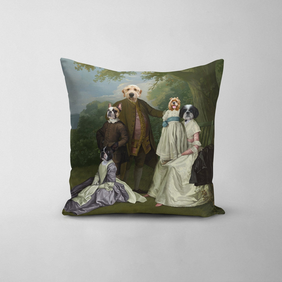 Royal and Paws - Throw Pillow The Family Picnic (Five Pets) - Custom Throw Pillow 14" x 14" / Family J