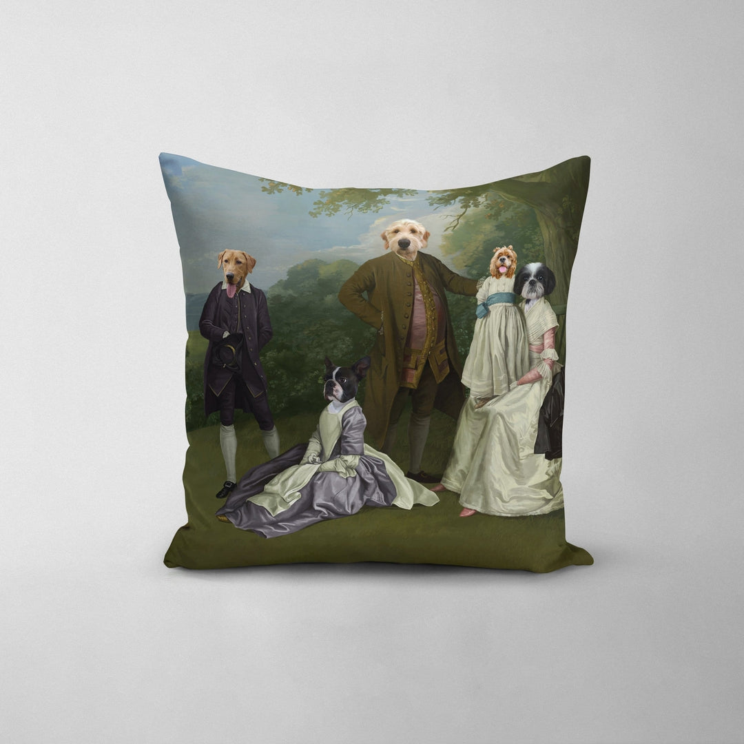 Royal and Paws - Throw Pillow The Family Picnic (Five Pets) - Custom Throw Pillow 14" x 14" / Family K