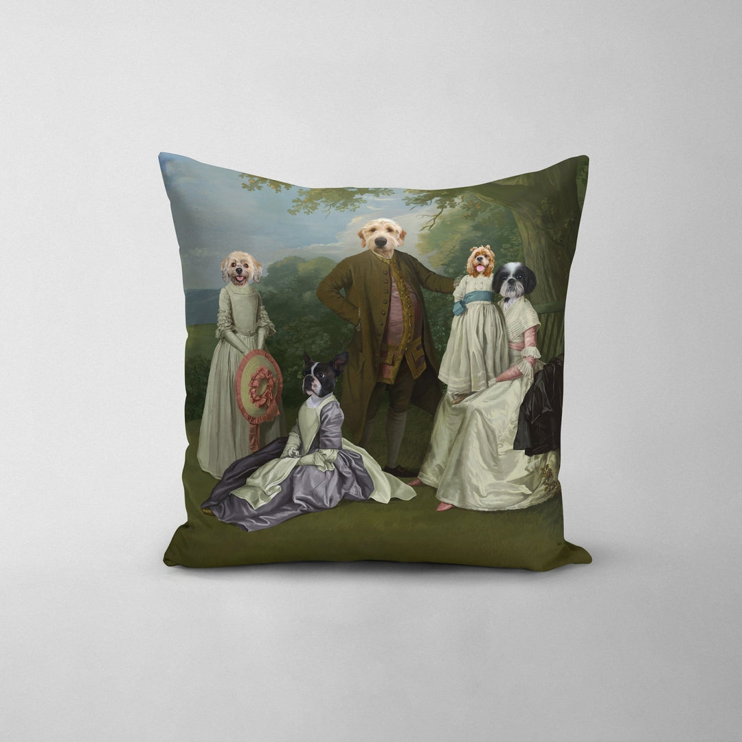Royal and Paws - Throw Pillow The Family Picnic (Five Pets) - Custom Throw Pillow 14" x 14" / Family L