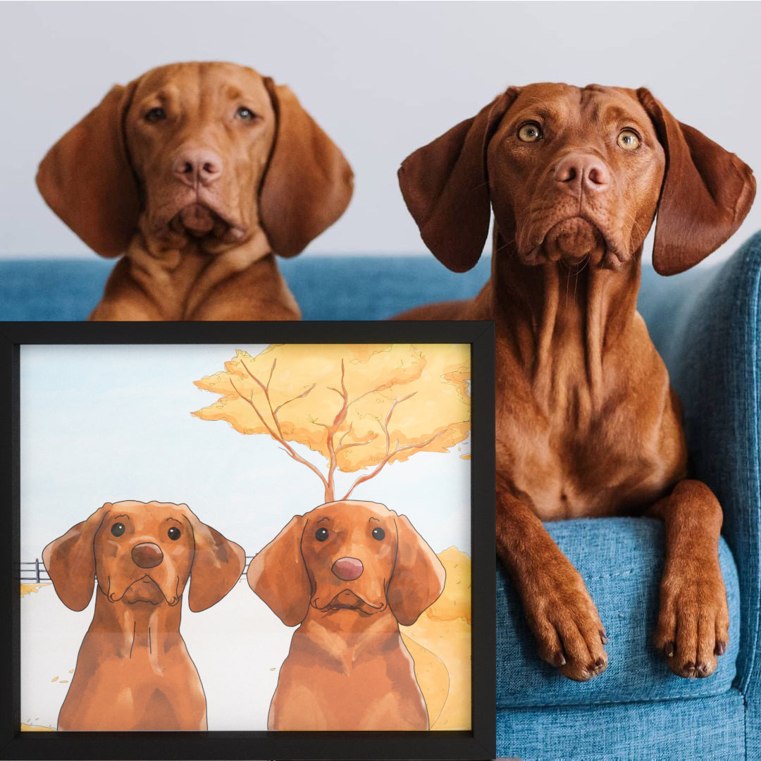 Watercolor Pet Portrait - Two Pets, Framed Poster