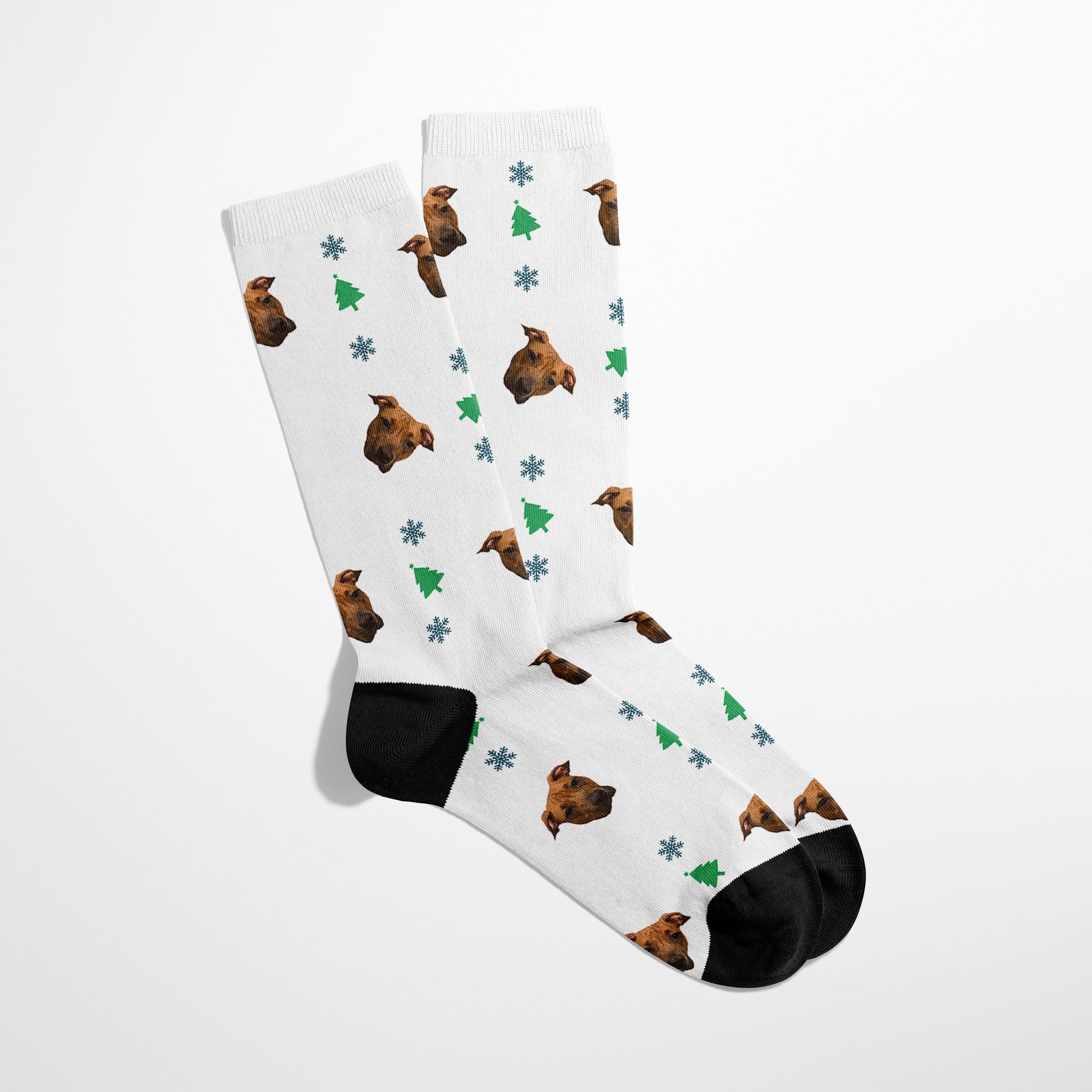 Royal and Paws - Custom Clothing Custom Christmas Pet Face Socks White / Christmas Tree / S-M