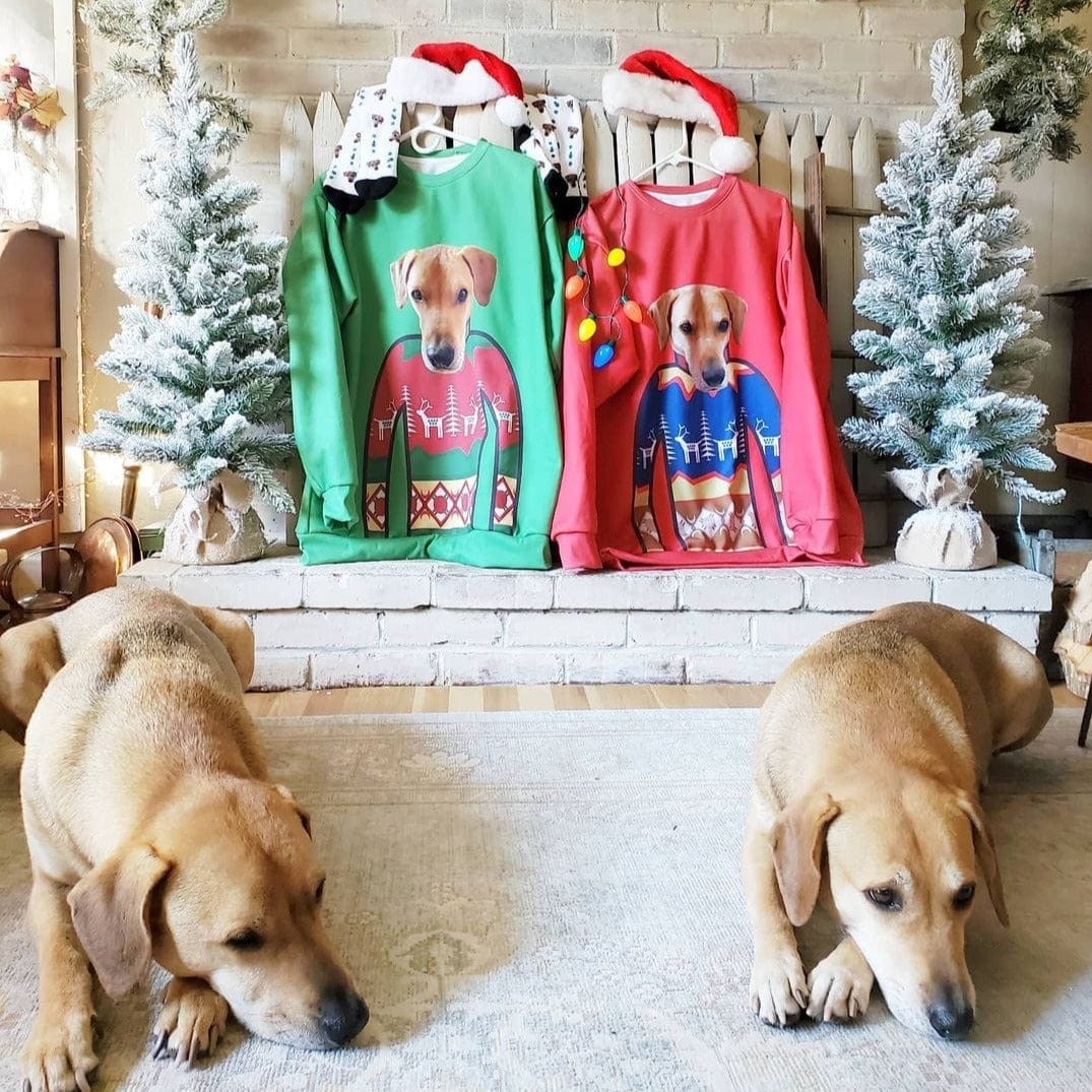 Royal and Paws - Custom Clothing Pet Face Christmas Sweatshirt Christmas Red / Blue / S