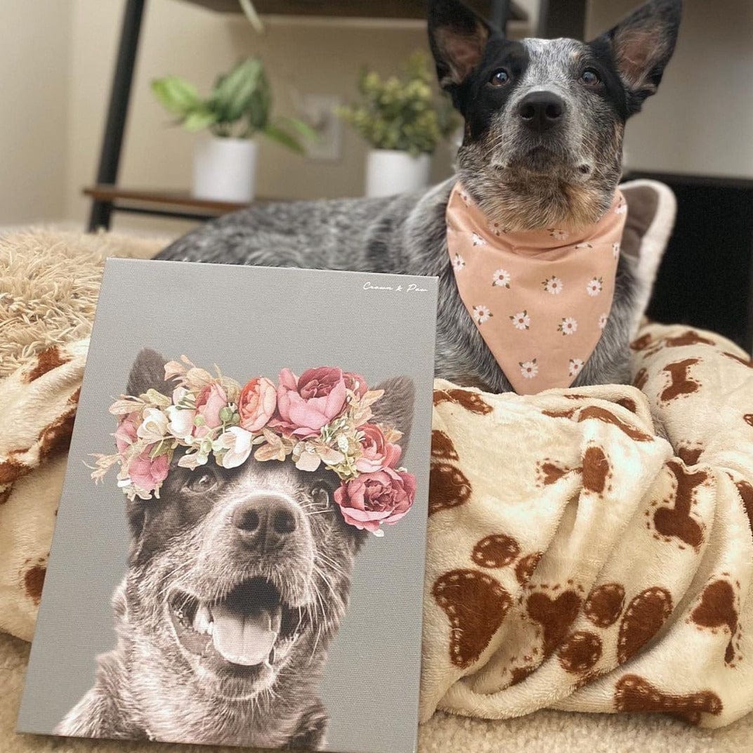 Royal and Paws - Canvas Floral Crown Pet Portrait - Custom Canvas 8" x 10" / Green
