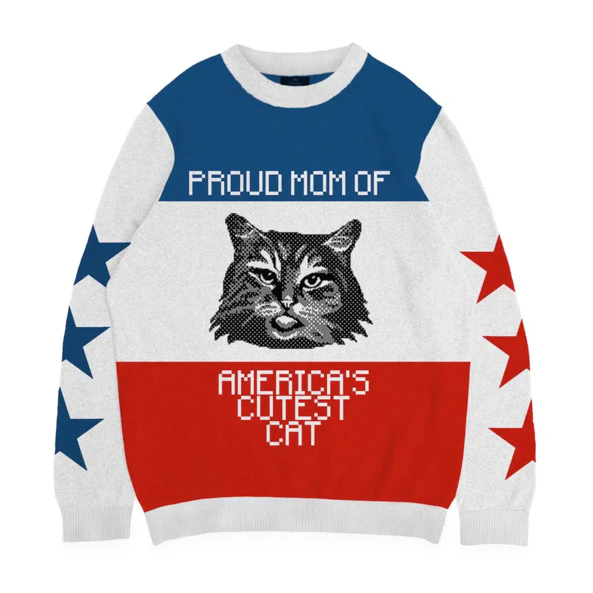 Royal and Paws - Knitwear Limited Edition! 4th of July Proud Cat Mom Knitted Sweater 2XS / White (Multi)