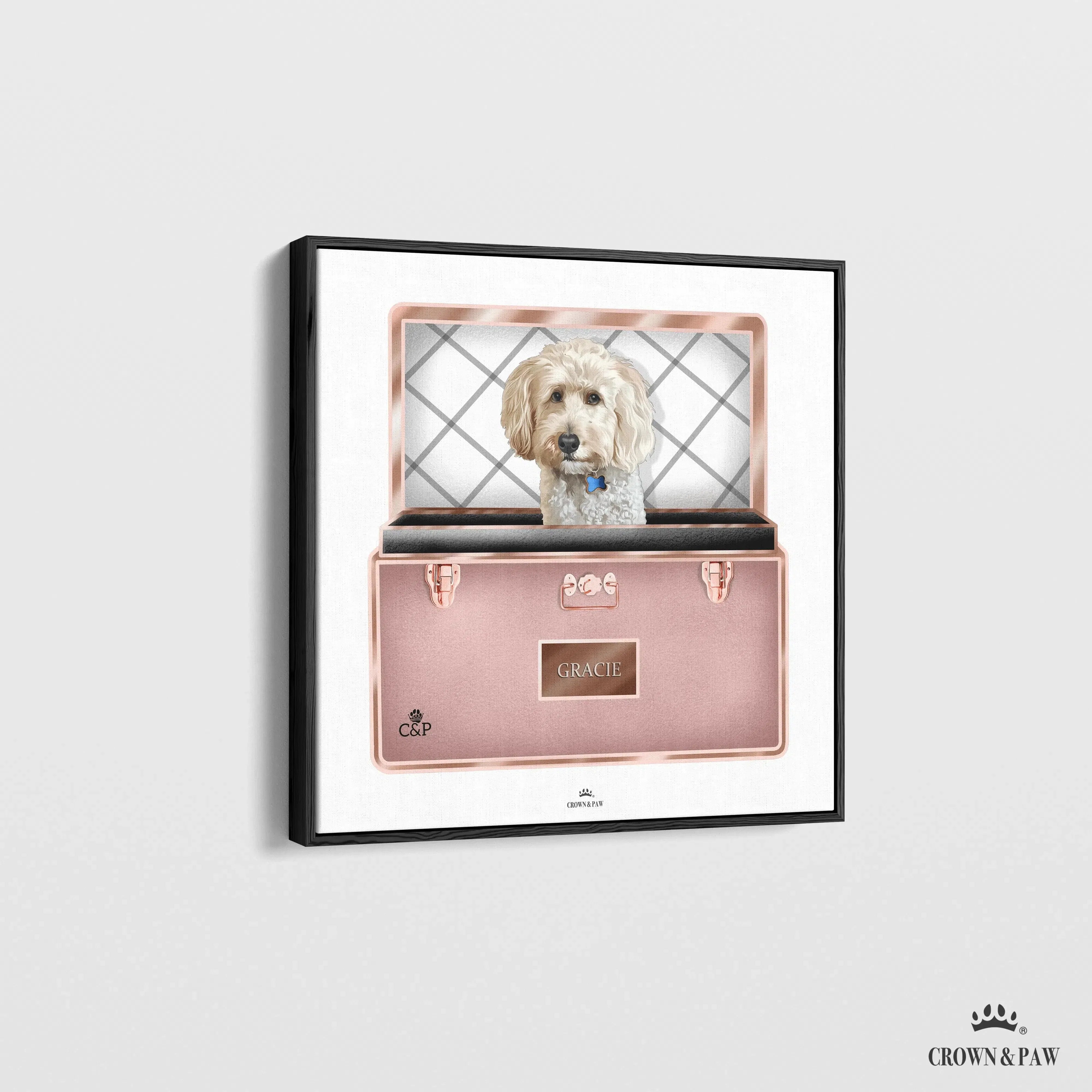 Royal and Paws - Canvas Rose Gold Luxury Trunk Pet Portrait One / 12" x 12" Canvas / Black Frame