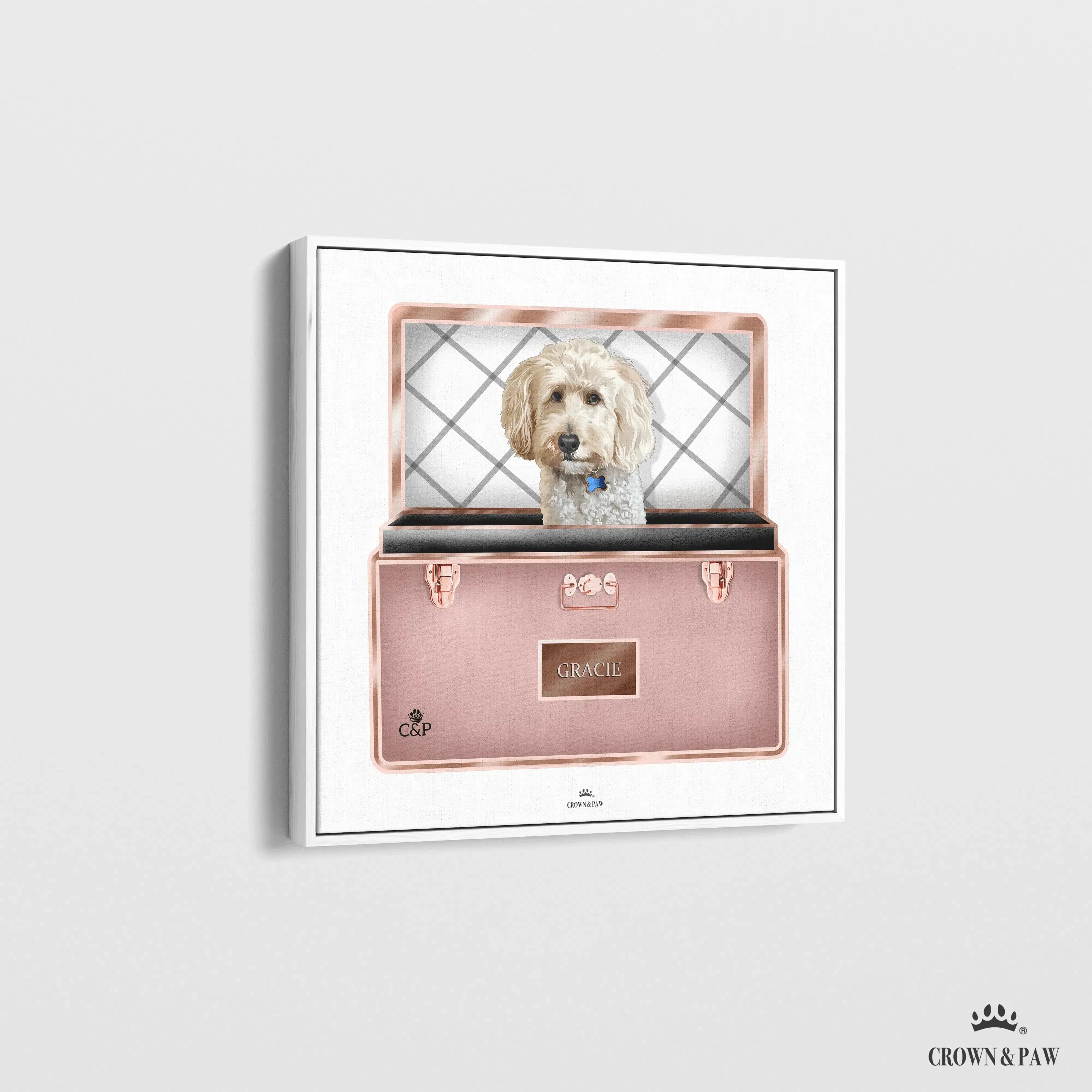 Royal and Paws - Canvas Rose Gold Luxury Trunk Pet Portrait One / 12" x 12" Canvas / White Frame
