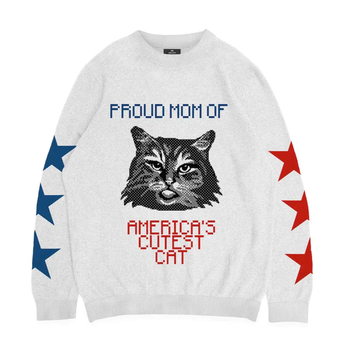 Royal and Paws - Knitwear Limited Edition! 4th of July Proud Cat Mom Knitted Sweater 2XS / White