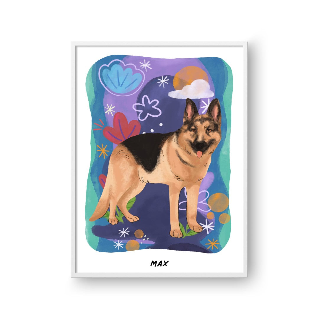 Premium Watercolor Pet Portrait - One Pet, Framed Poster