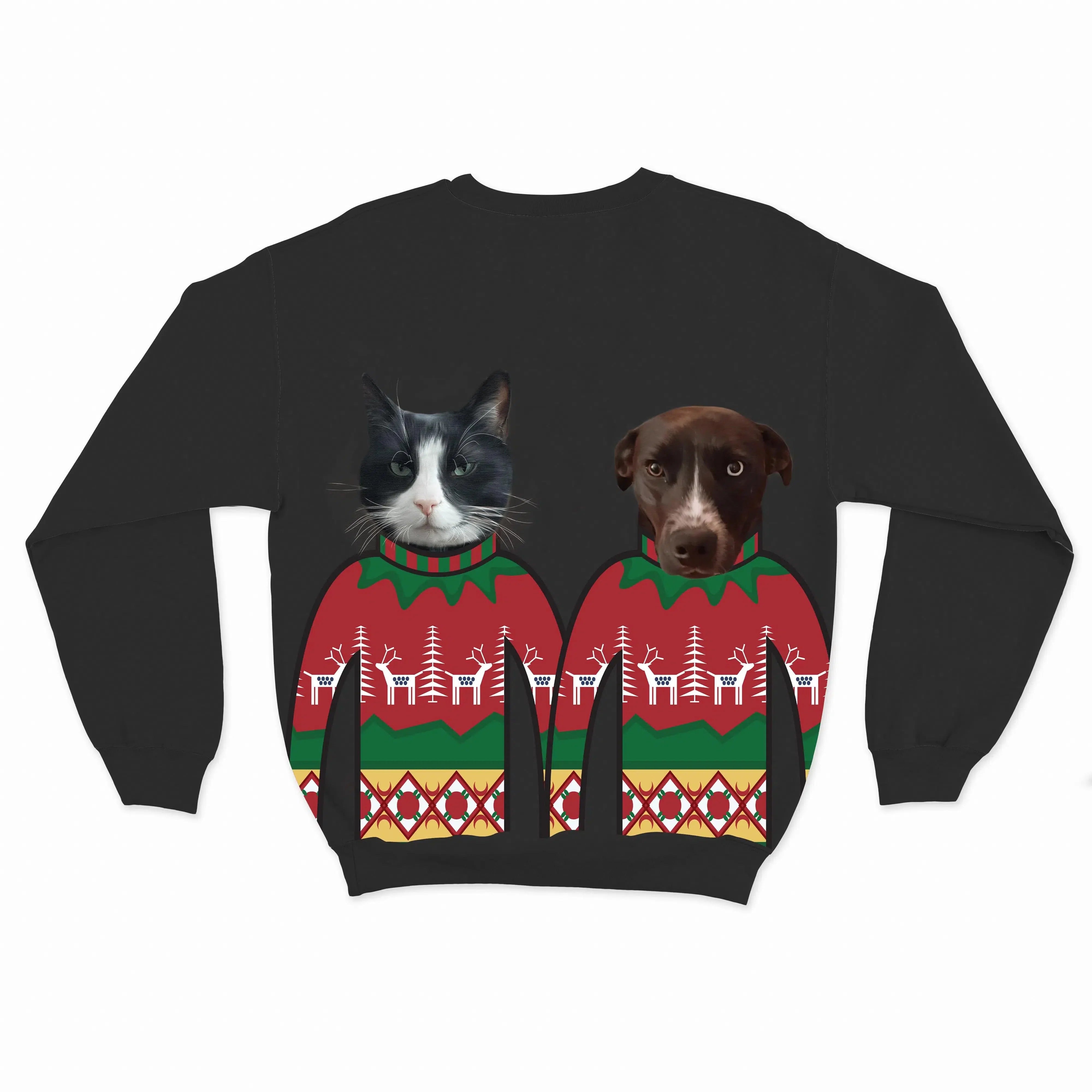 Royal and Paws - Custom Clothing Custom Pet Face Christmas Sweatshirt - Two Pets Black / Red / S