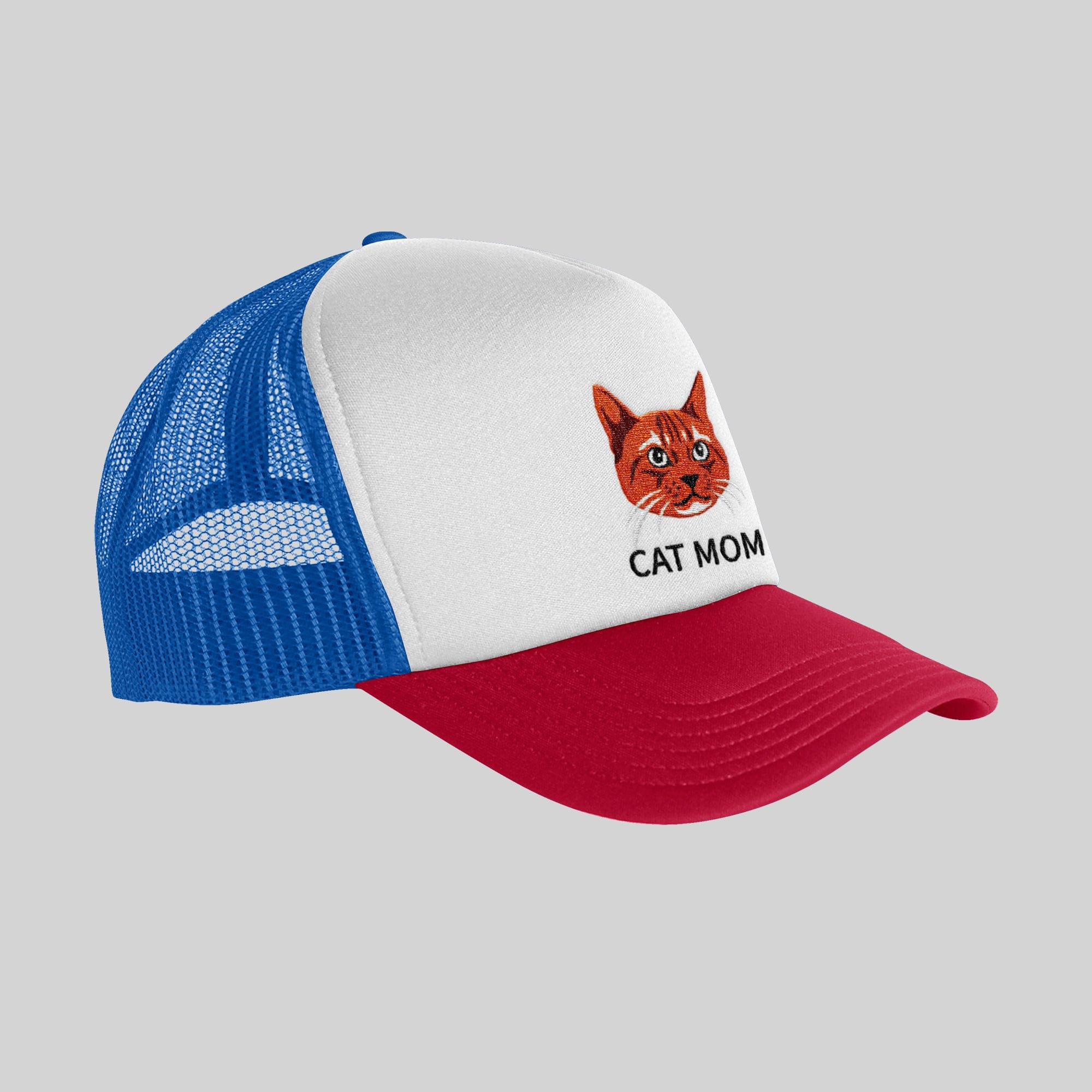 Royal and Paws - Hat Custom Pet Face Foam Trucker Hat White/Blue/Red / Full Color