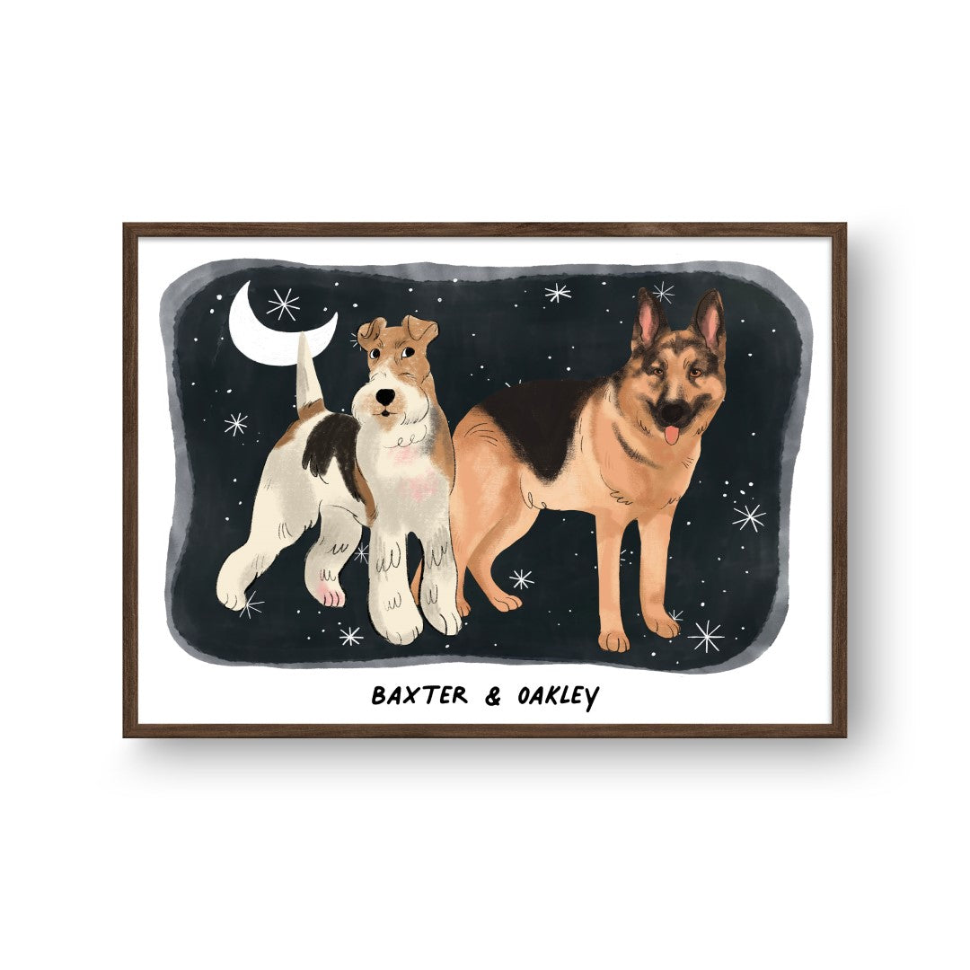 Premium Watercolor Pet Portrait - Two Pets, Framed Poster