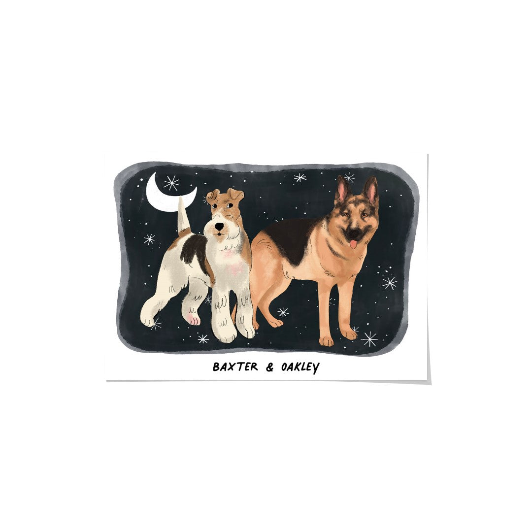 Premium Watercolor Pet Portrait - Two Pets, Framed Poster