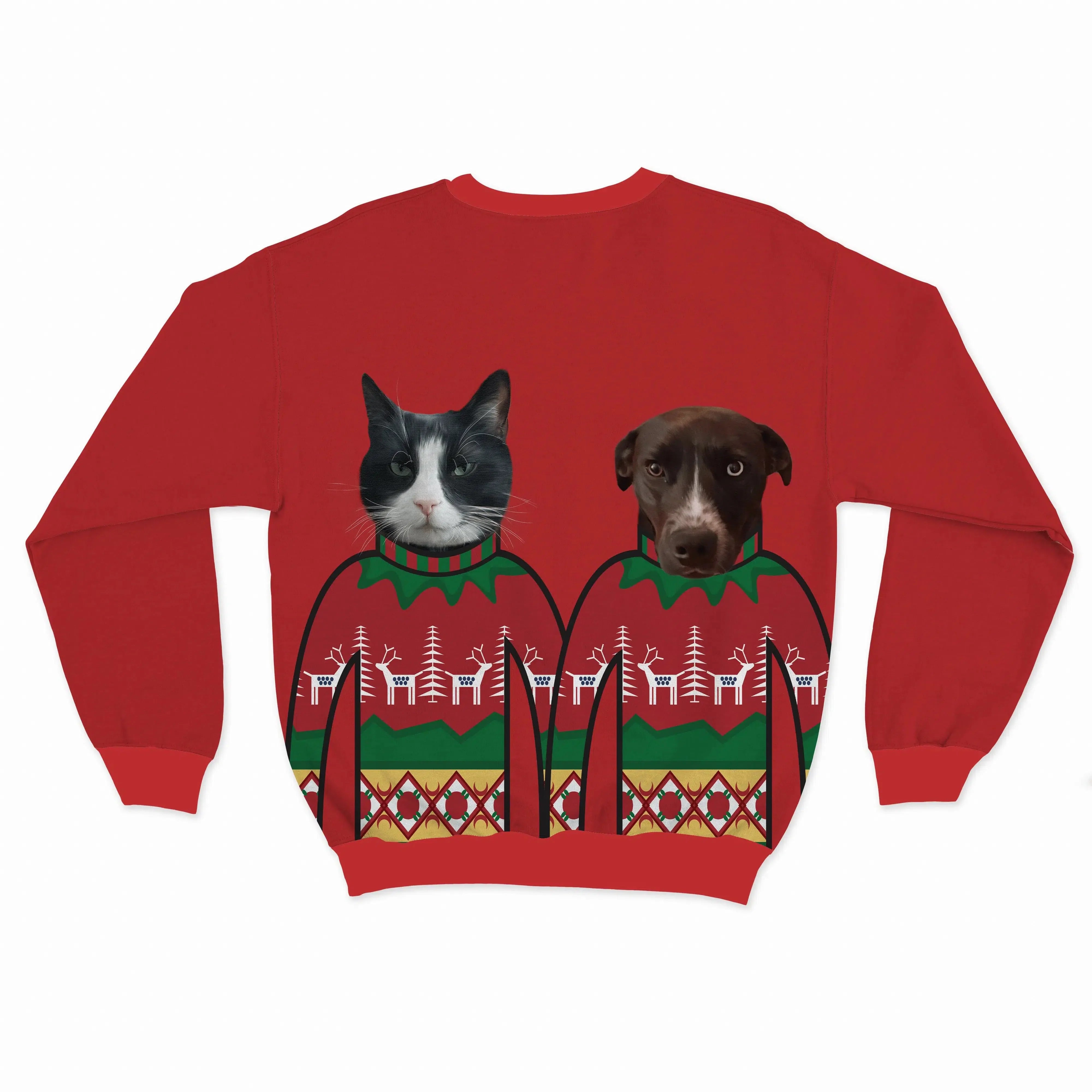 Royal and Paws - Custom Clothing Custom Pet Face Christmas Sweatshirt - Two Pets Christmas Red / Red / S