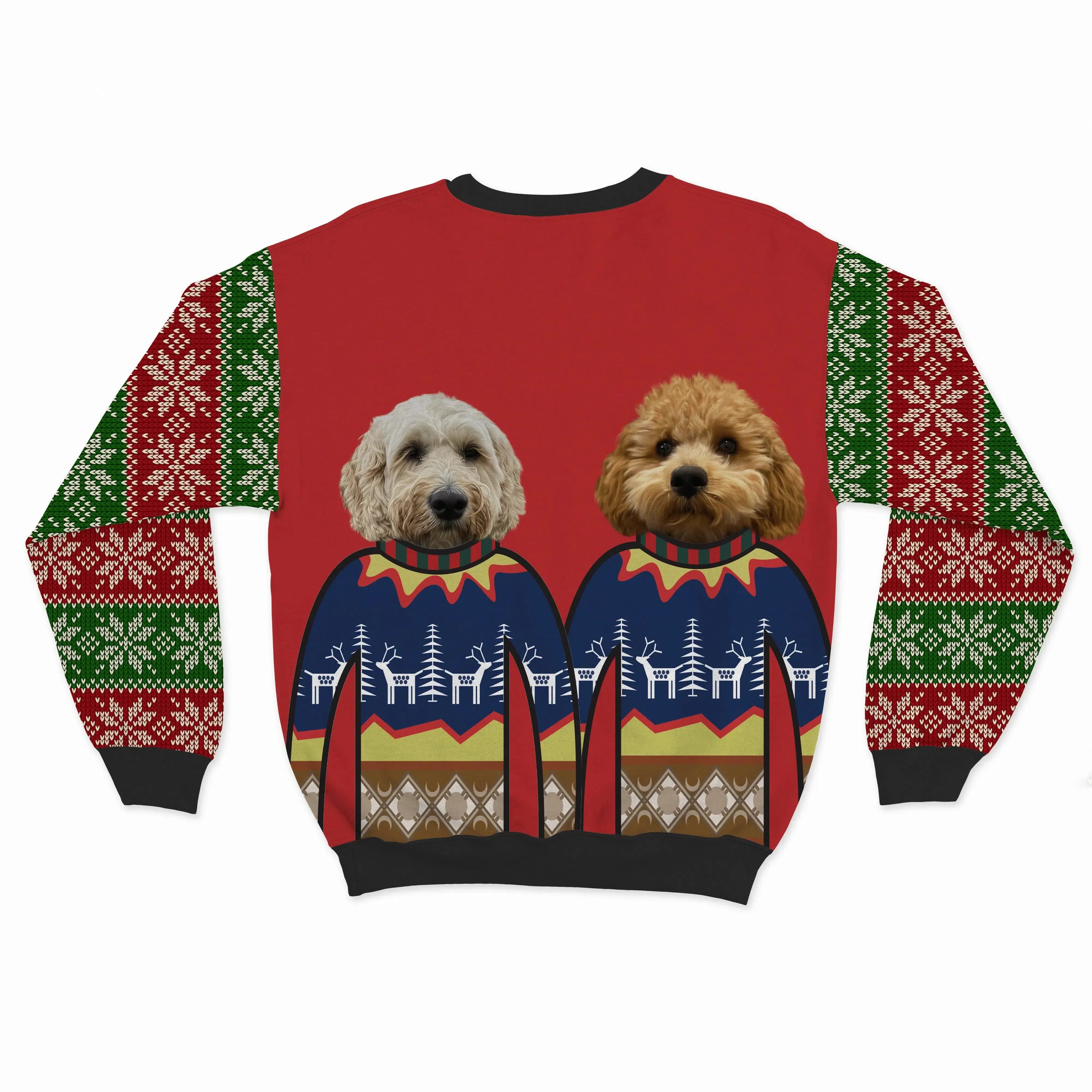 Royal and Paws - Custom Clothing Premium Christmas Sweatshirt - Two Pets Christmas Red / Snowflakes / S