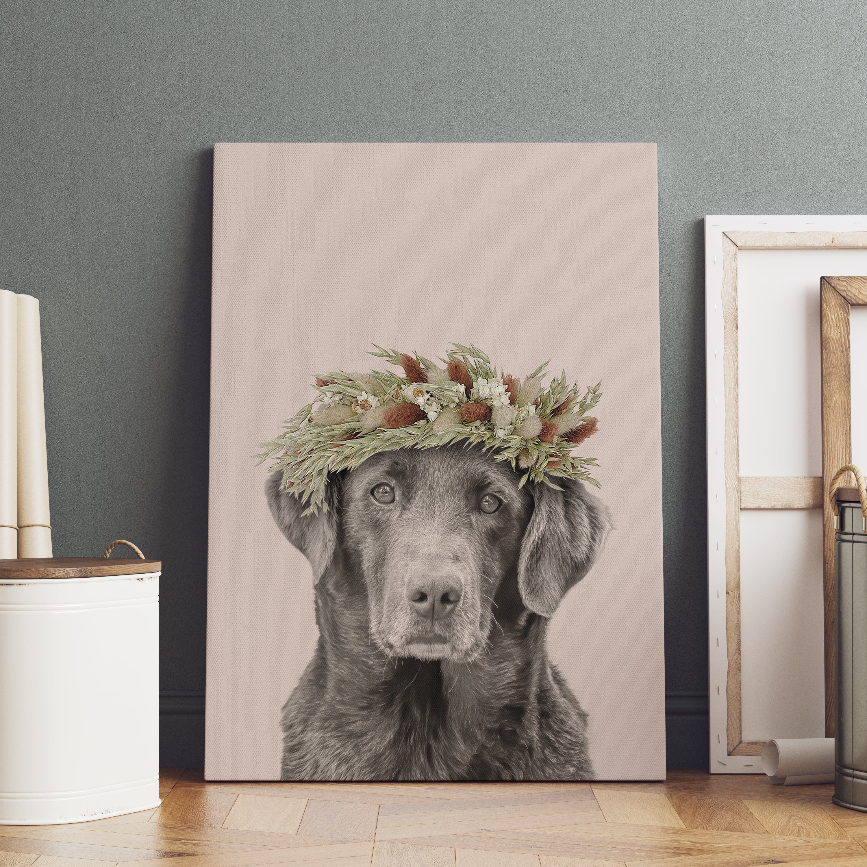 Royal and Paws - Canvas Foliage Pet Portrait - Custom Canvas 8" x 10" / Soft Pink