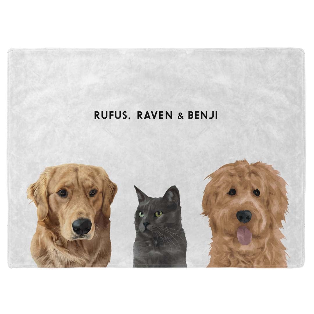 Royal and Paws - Blanket Modern Pet Face Blanket - Three Pets 30" x 40" / With Name