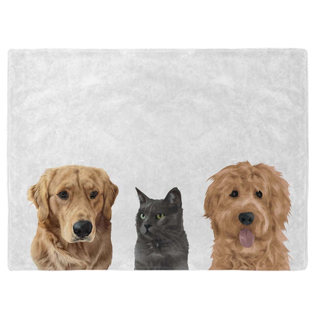 Royal and Paws - Blanket Modern Pet Face Blanket - Three Pets 30" x 40" / Without Name