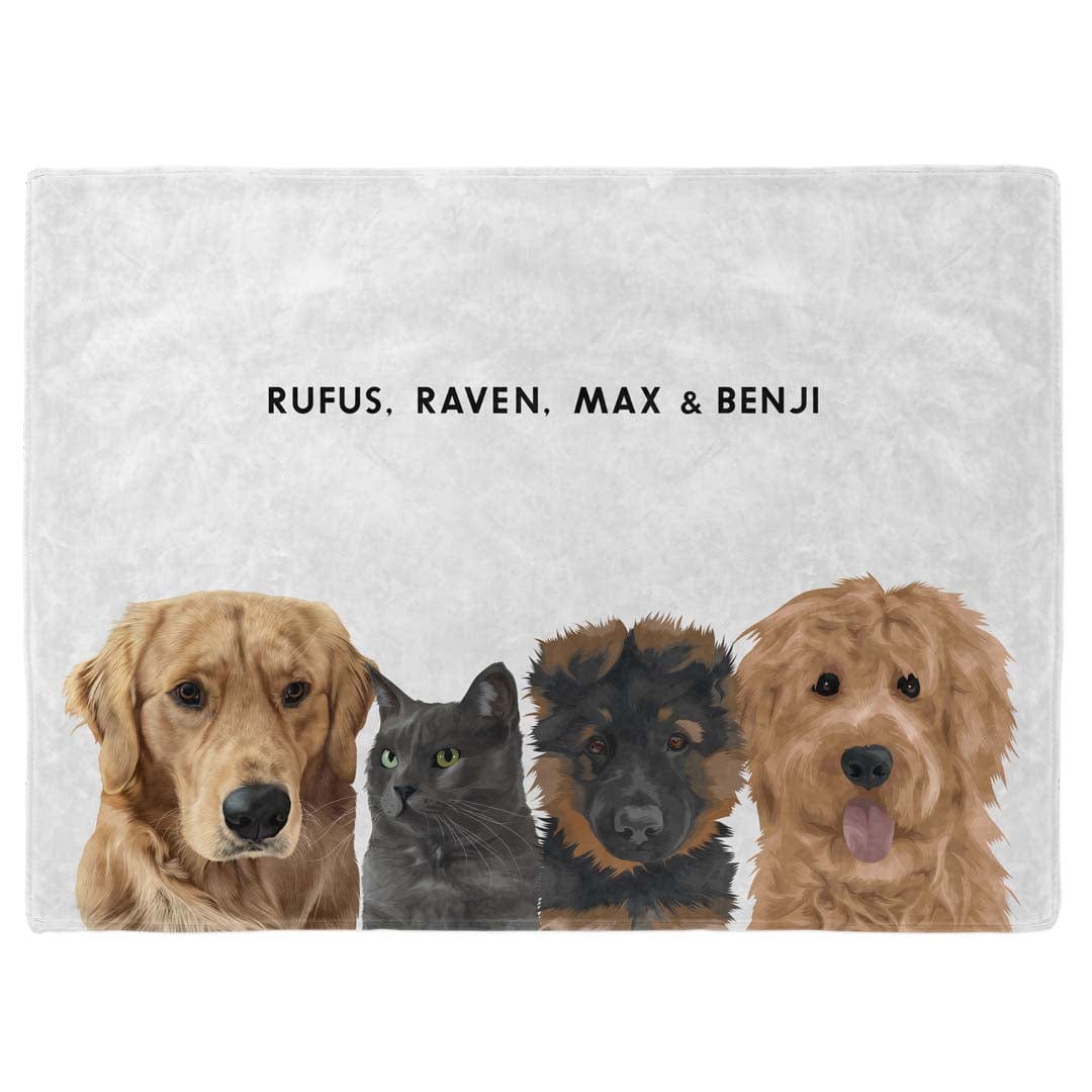 Royal and Paws - Blanket Modern Pet Face Blanket - Four Pets 30" x 40" / With Name