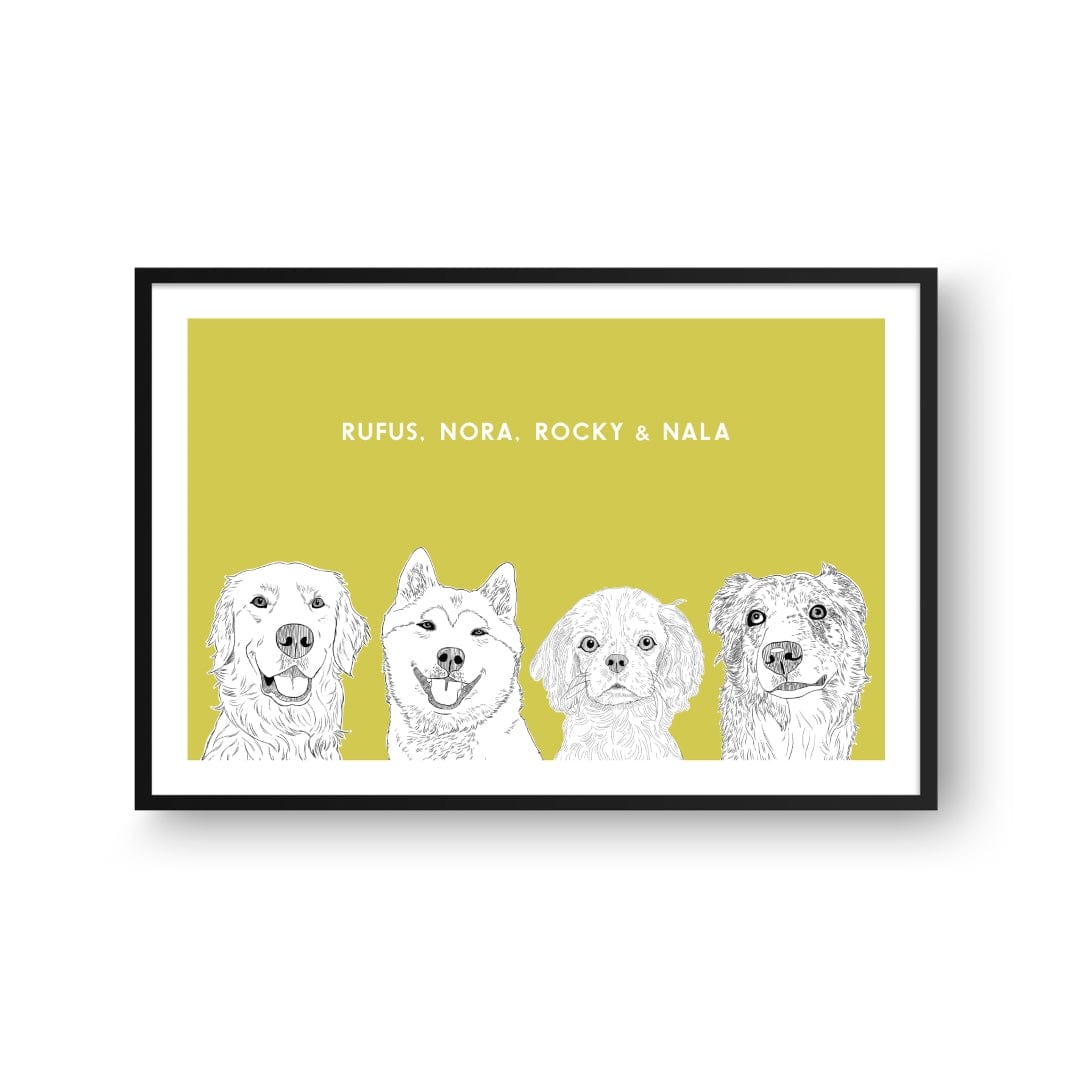 Royal and Paws - Framed Poster Illustrated Pet Portrait - Four Pets