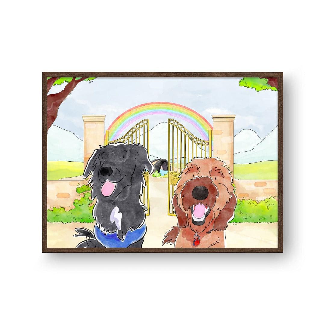 Royal and Paws - Framed Poster Watercolor Pet Portrait - Two Pets, Framed Poster 10" x 8" / Walnut / Rainbow Bridge