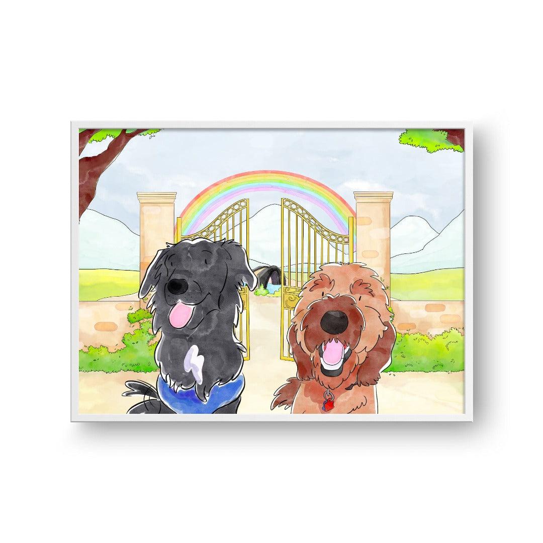 Royal and Paws - Framed Poster Watercolor Pet Portrait - Two Pets, Framed Poster 10" x 8" / White / Rainbow Bridge